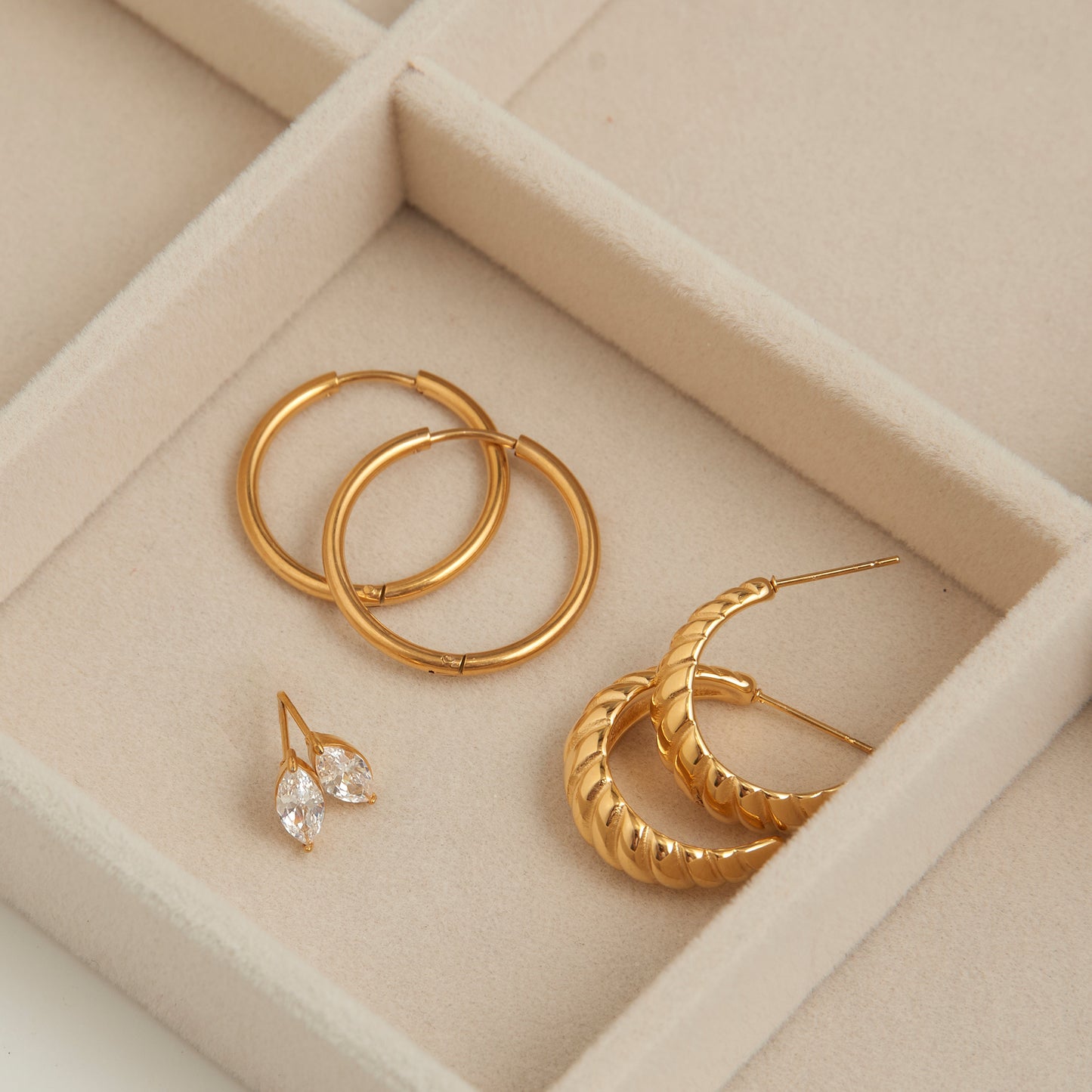 Narelle Waterproof Half Moon Hoop Earring Trio