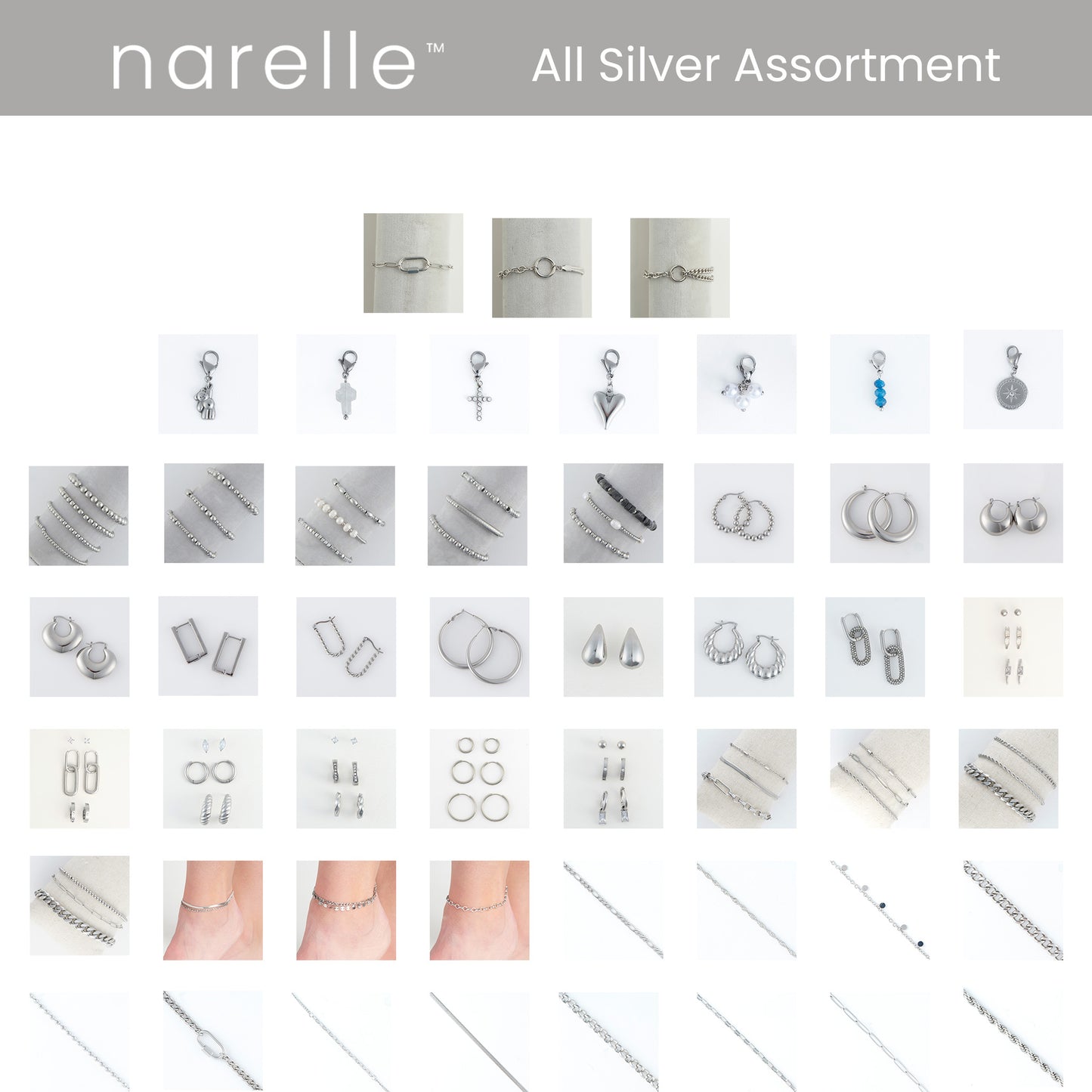 100 Piece Silver Narelle Waterproof Jewelry Assortment