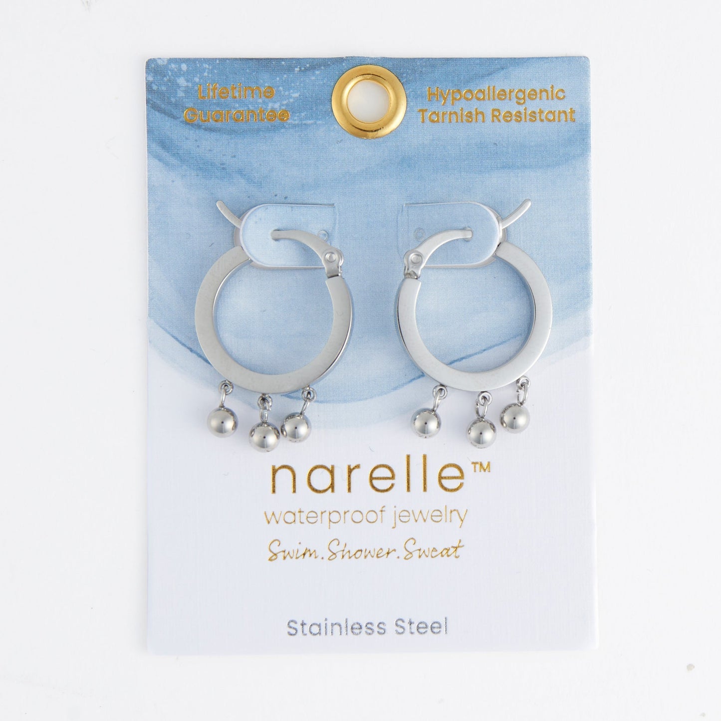 Narelle Waterproof Dangle Drop Huggie Hoop Earrings