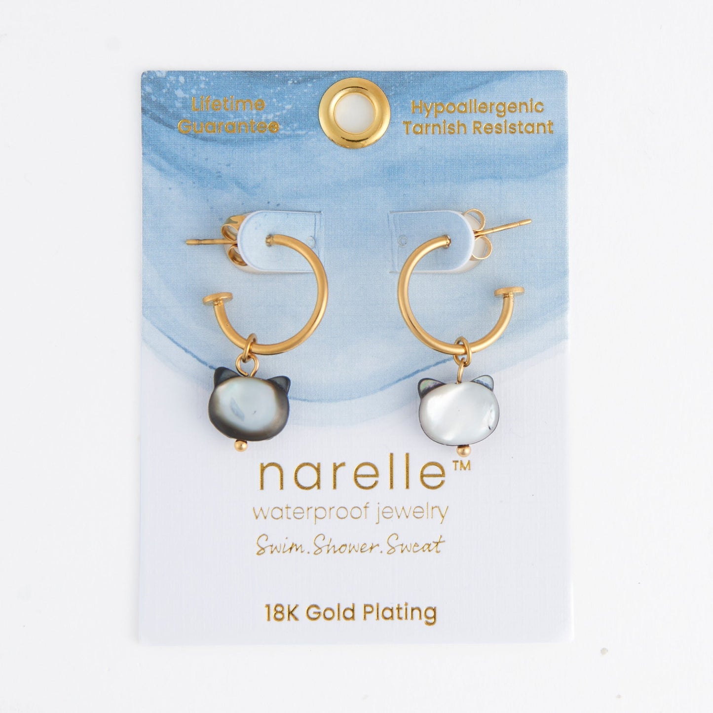Narelle Waterproof Cat Charm C Hoop Earrings