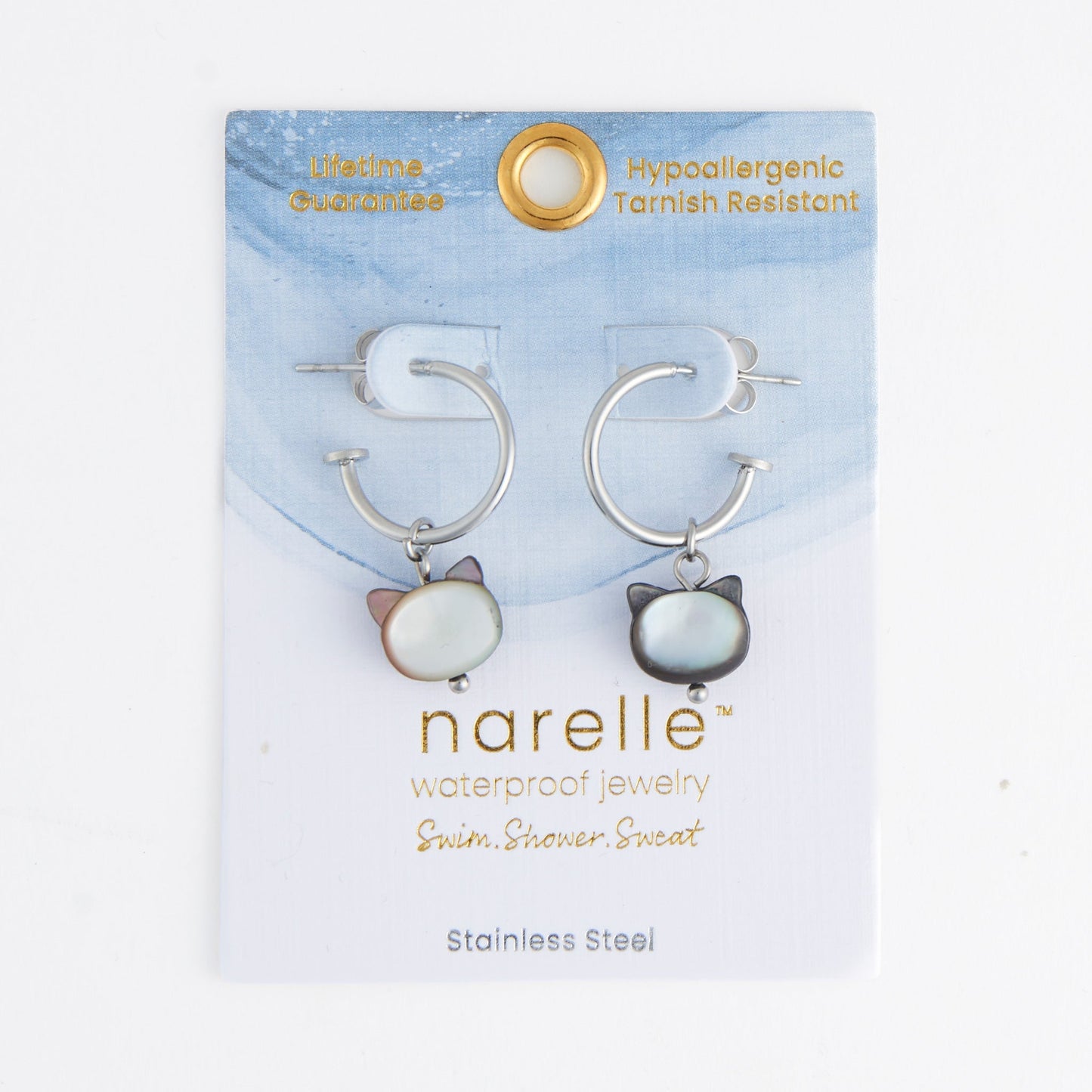 Narelle Waterproof Cat Charm C Hoop Earrings