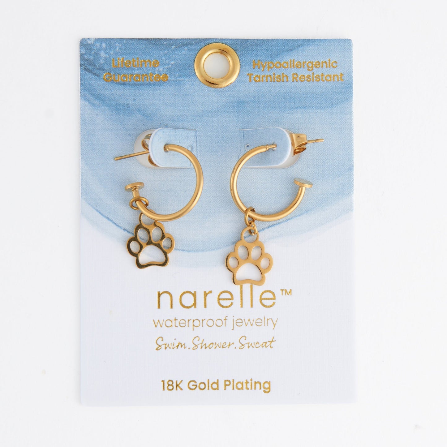 Narelle Waterproof Paw Print Charm C Hoop Earrings