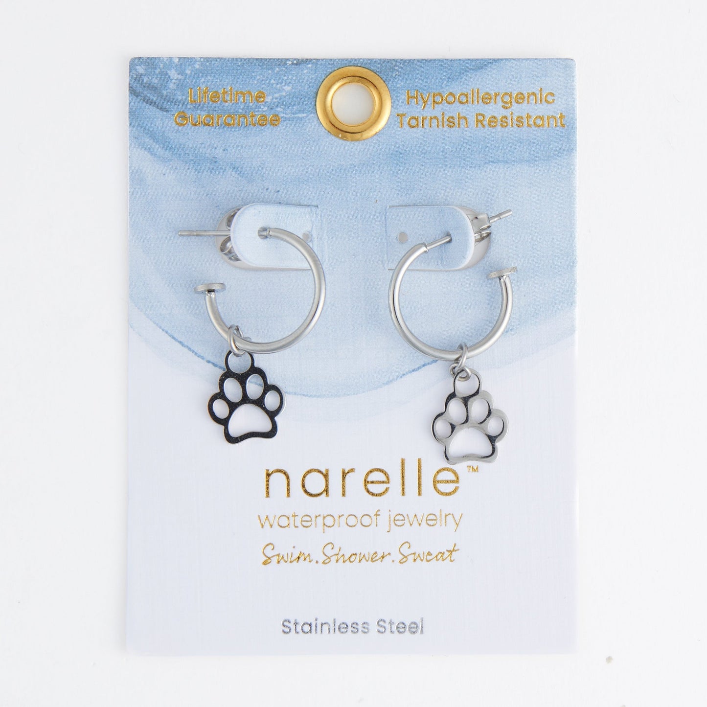 Narelle Waterproof Paw Print Charm C Hoop Earrings