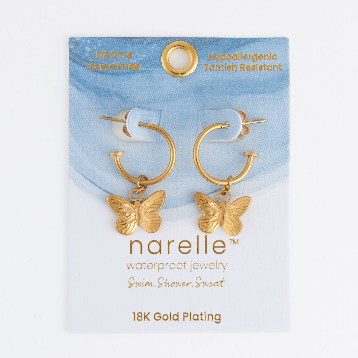 Narelle Waterproof Butterfly Charm C Hoop Earrings