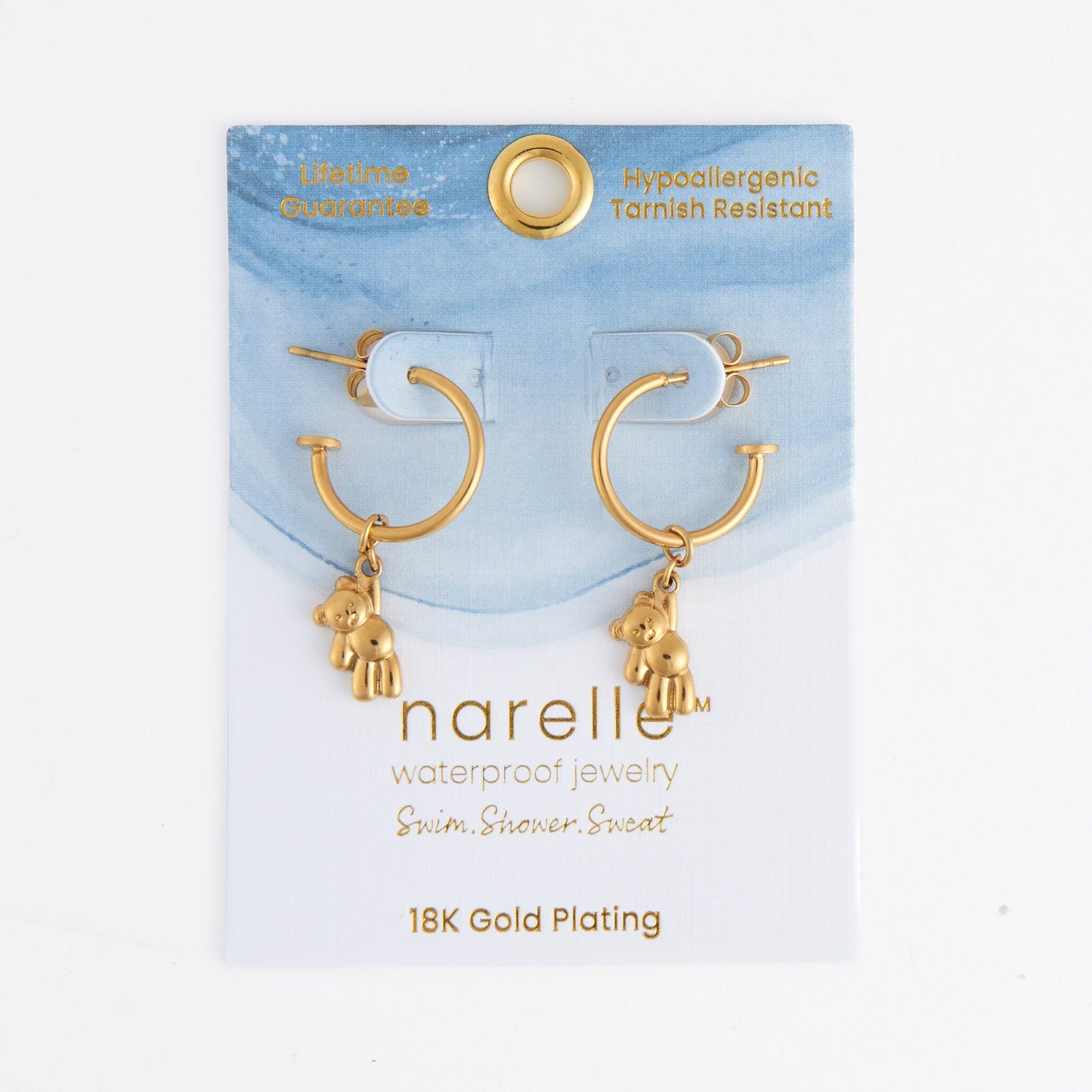 Narelle Waterproof Teddy Bear Charm C Hoop Earrings