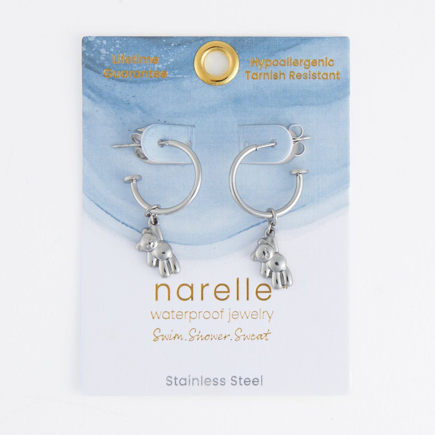 Narelle Waterproof Teddy Bear Charm C Hoop Earrings