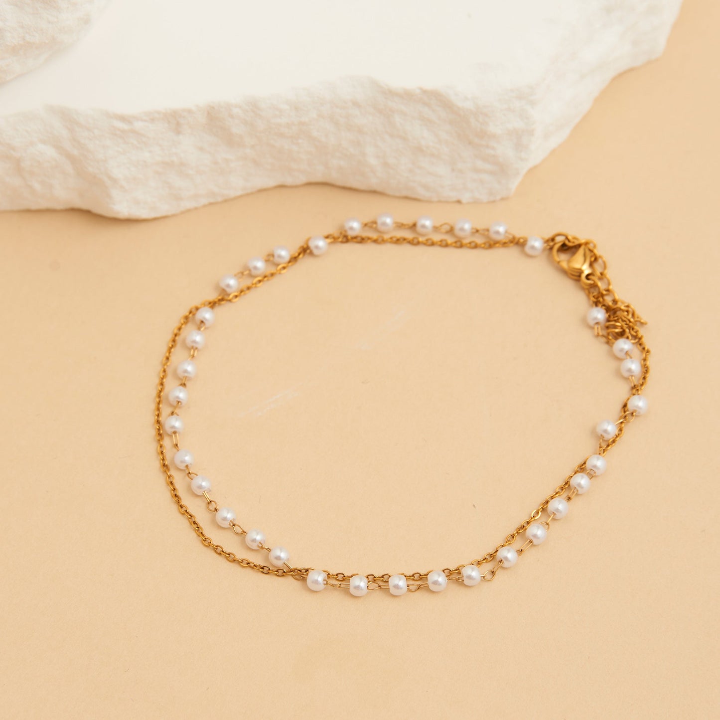 Narelle Waterproof Double Row Pearl and Chain Anklet
