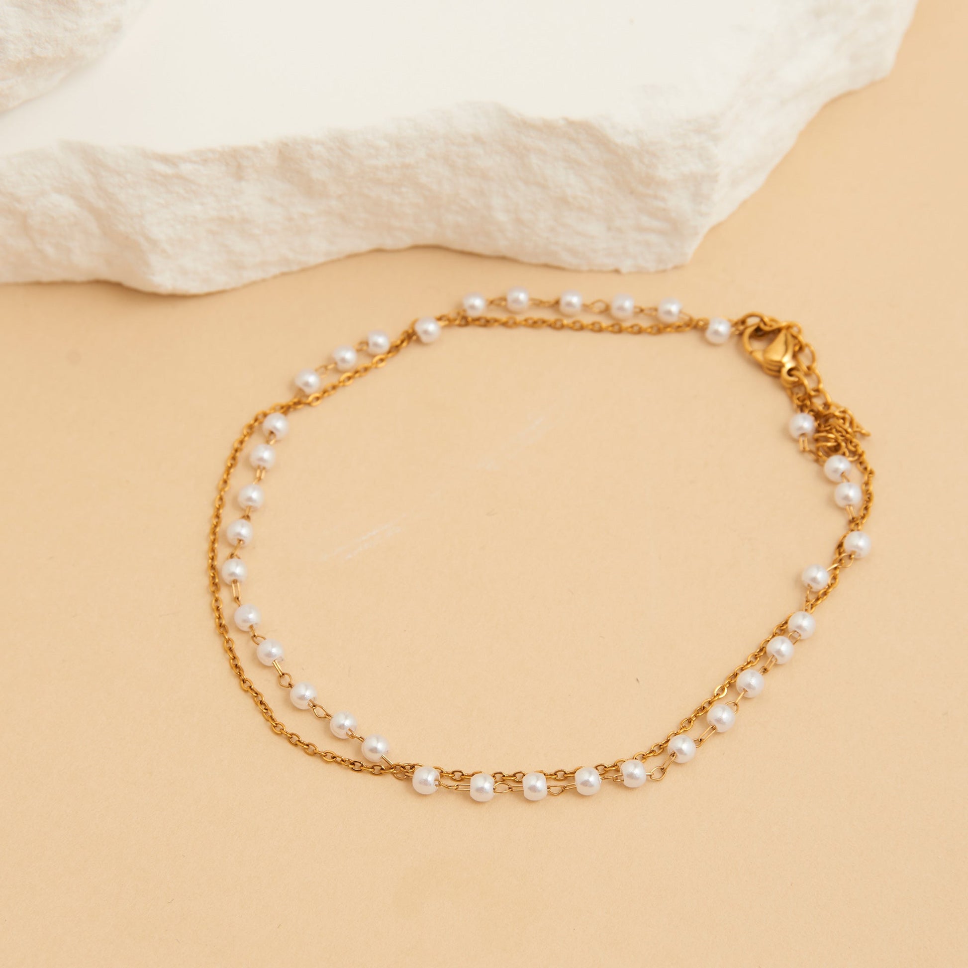 Narelle Waterproof Double Row Pearl and Chain Anklet