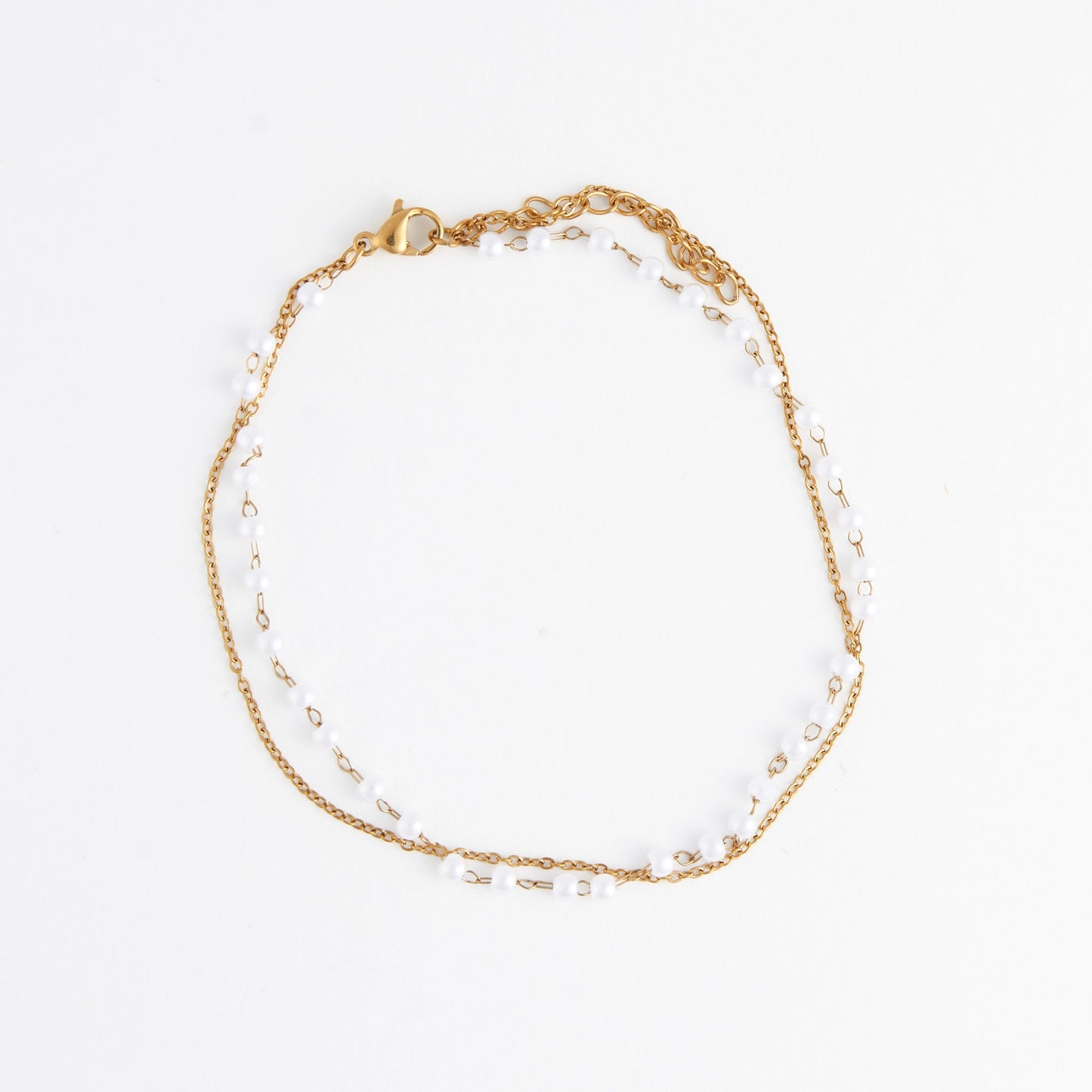 Narelle Waterproof Double Row Pearl and Chain Anklet