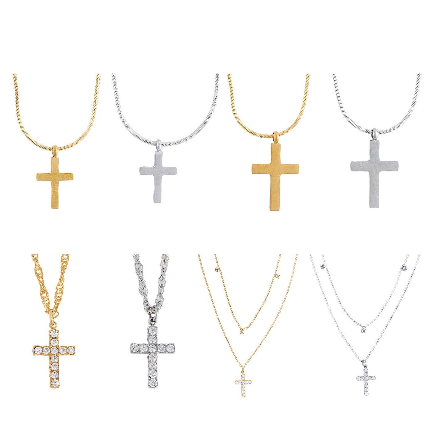 16 Piece Narelle Waterproof Dainty Cross Charm Necklace Assortment