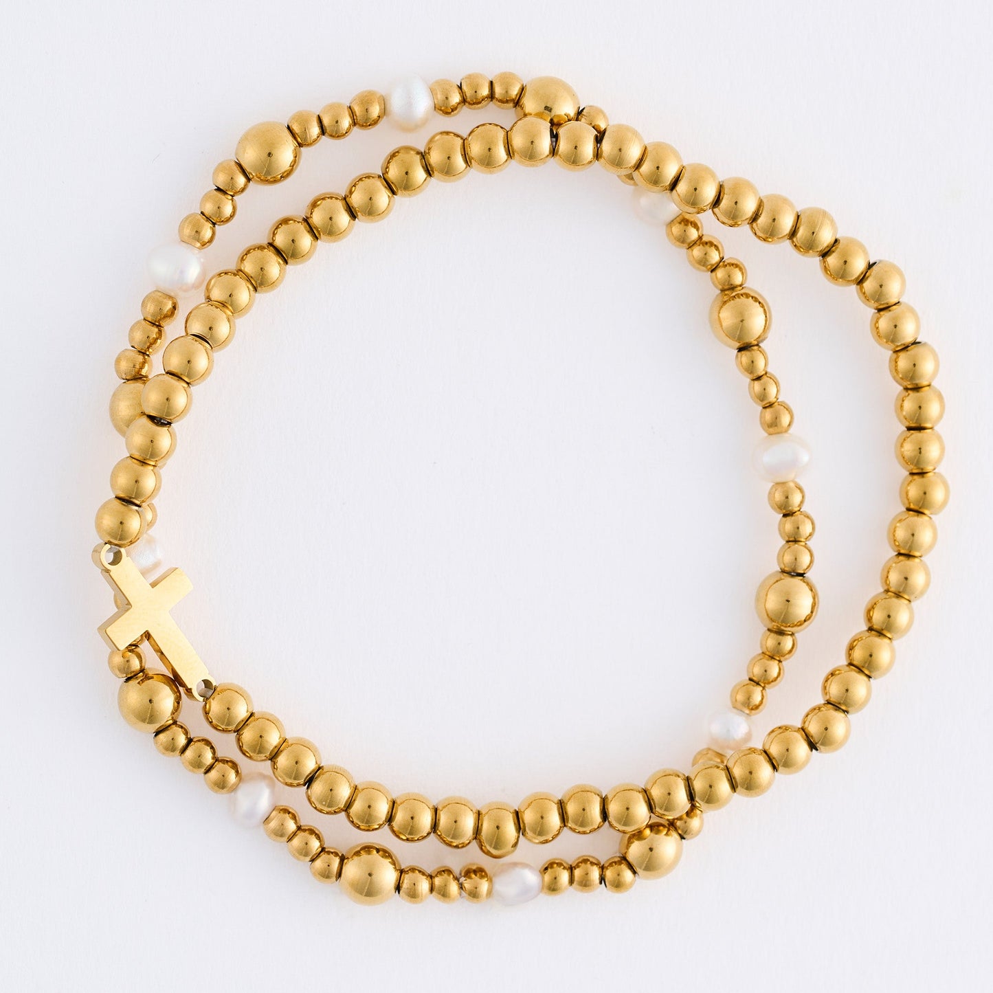 Narelle Waterproof Pearl Station and Cross Stretch Bracelet Set