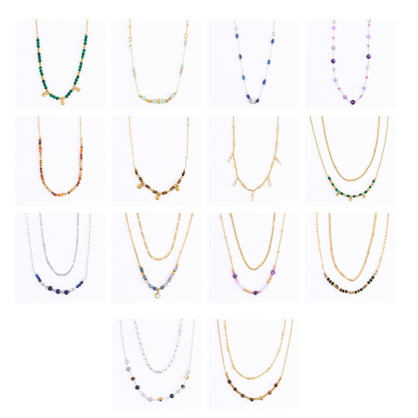 28 Piece Narelle Waterproof Genuine Stone Multicolor Dainty Necklace Assortment
