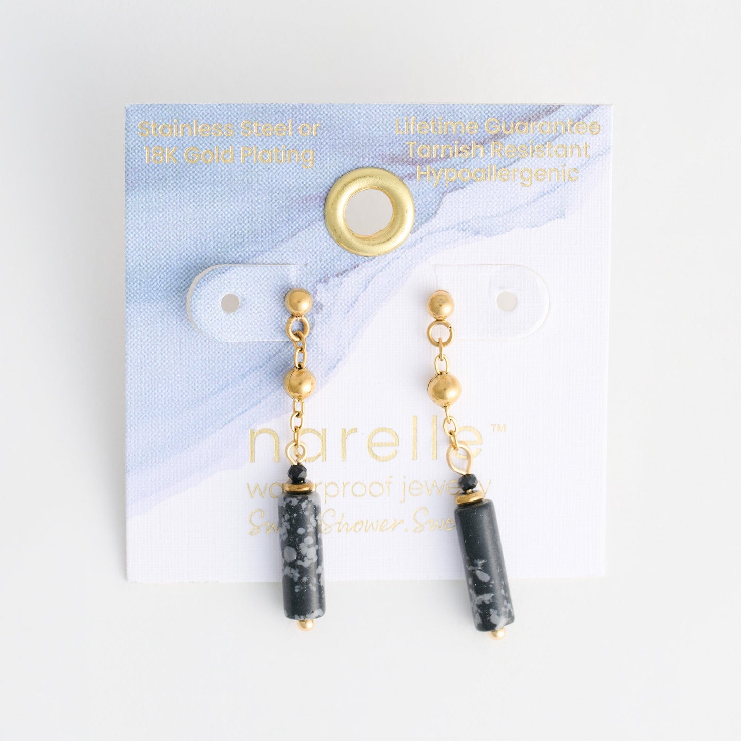 Narelle Waterproof Genuine Apatite Stone Bar Earrings