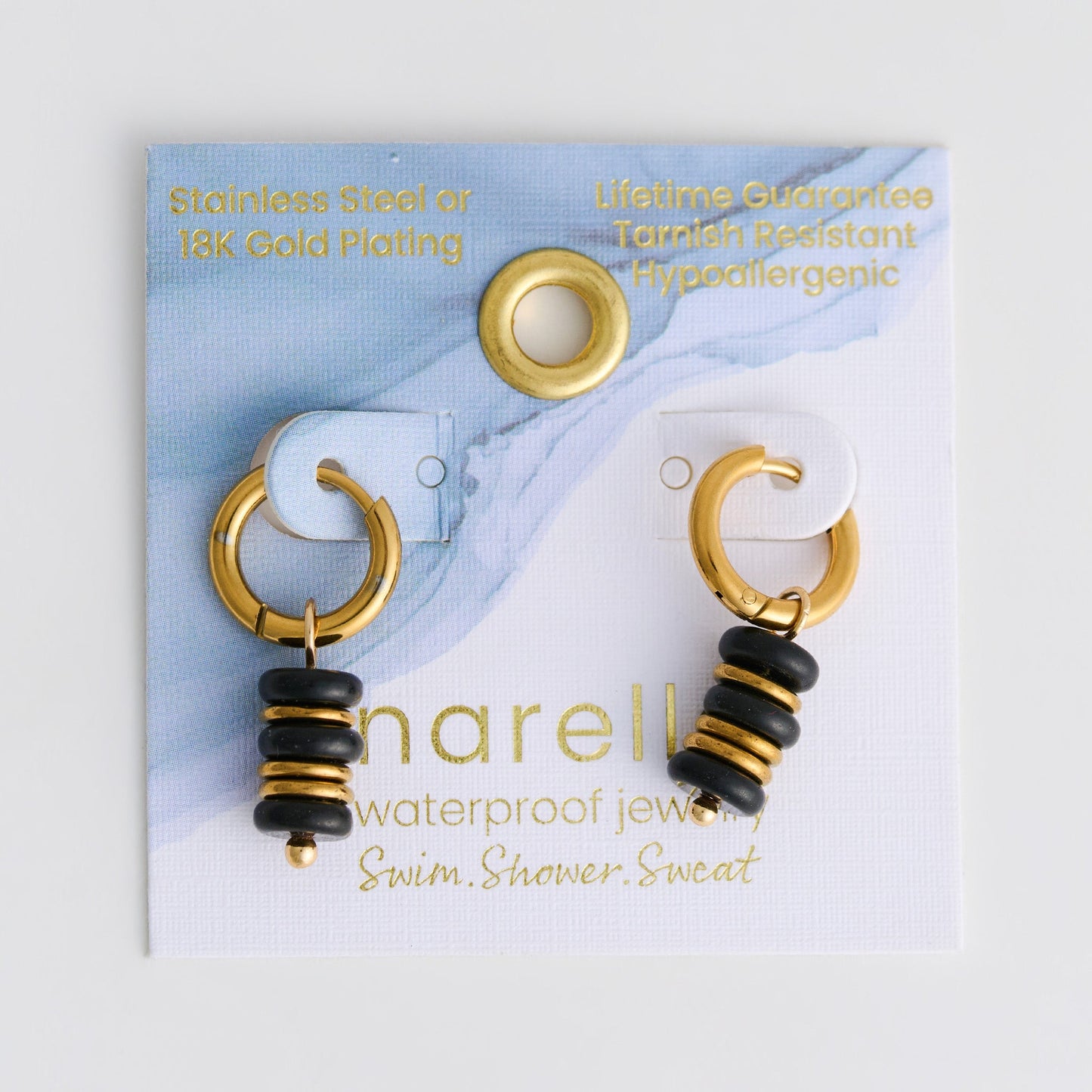 Narelle Waterproof Genuine Black Agate Beaded Stone Earrings