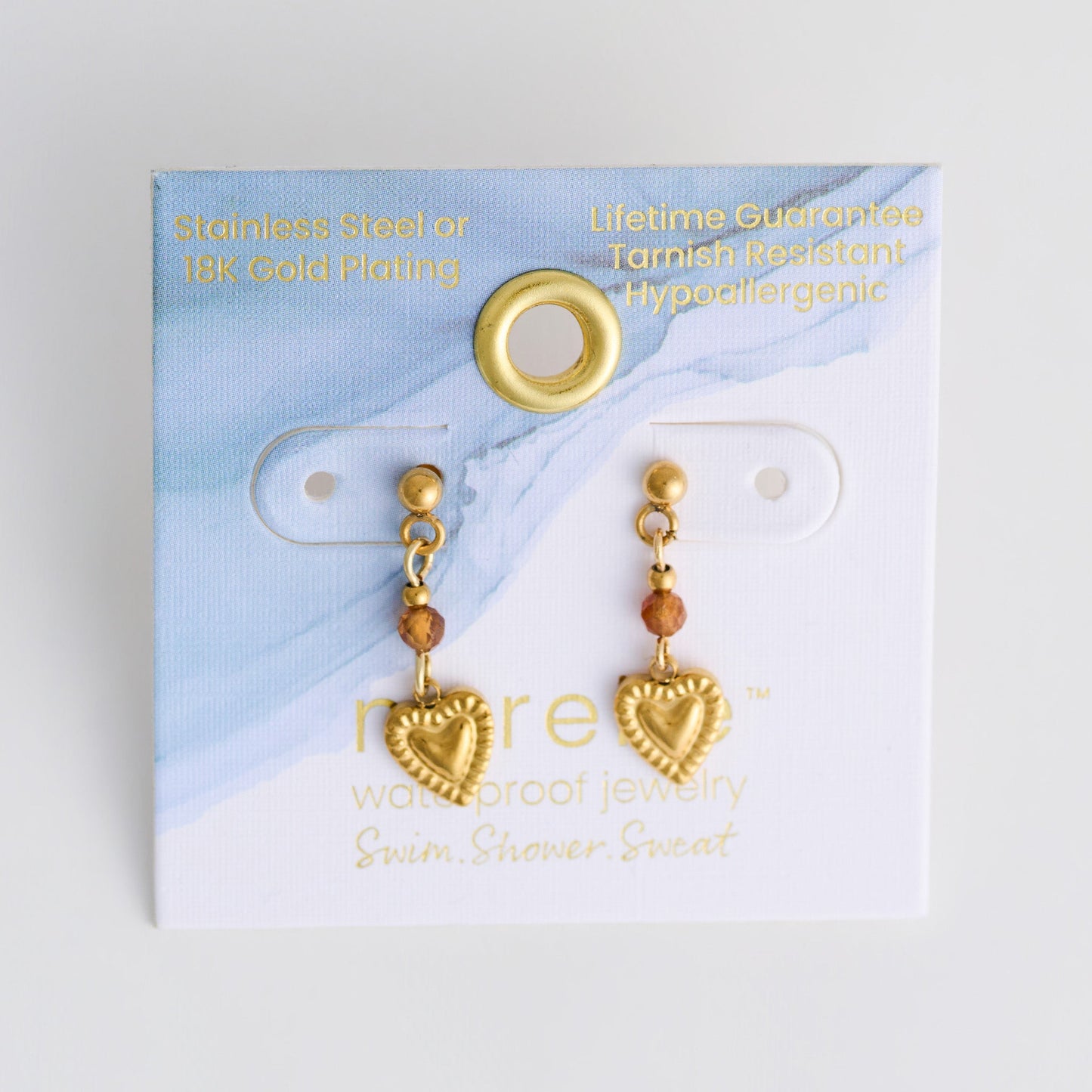 Narelle Waterproof Genuine Tiger's Eye Dangle Heart Earrings