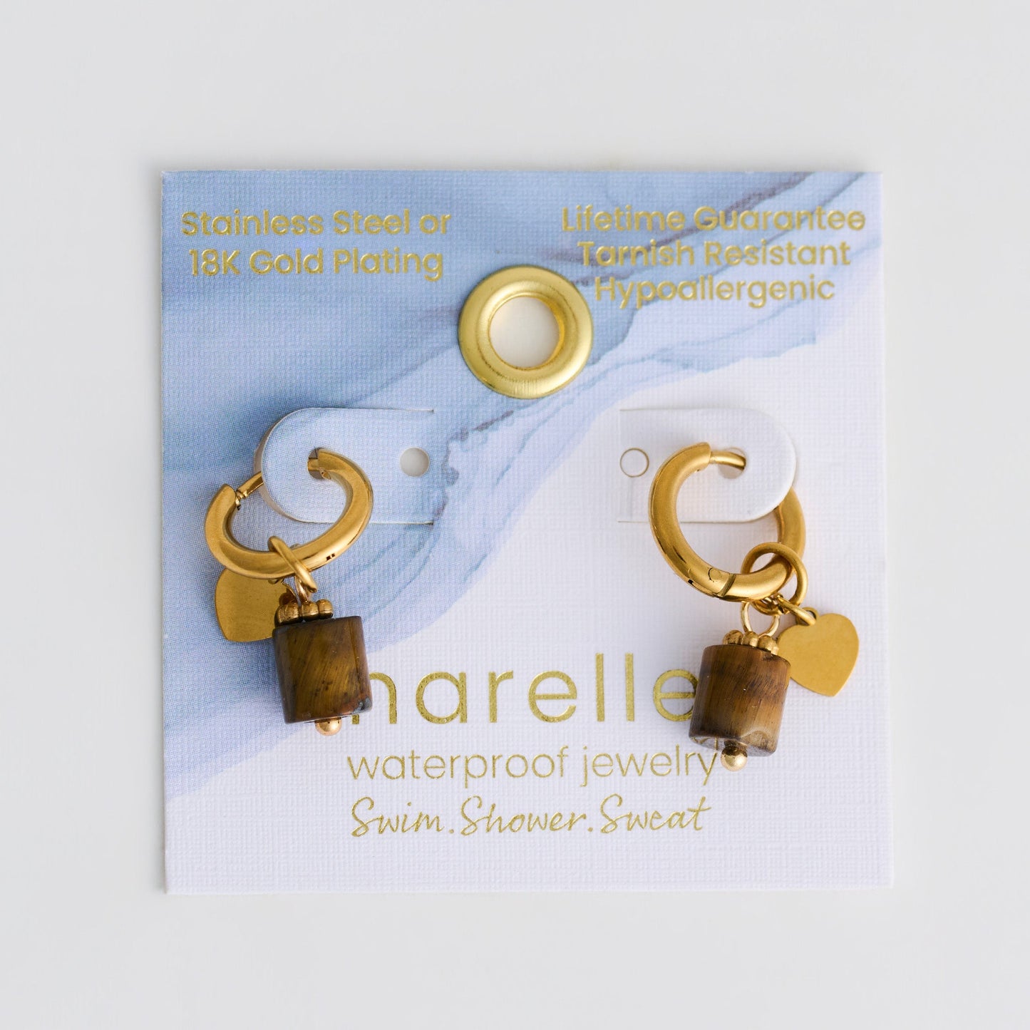 Narelle Waterproof Genuine Tiger's Eye Stone Charm Earrings