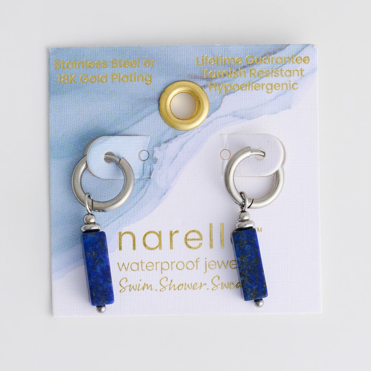 Narelle Waterproof Genuine Lapis Lazuli Stone Bar Earrings