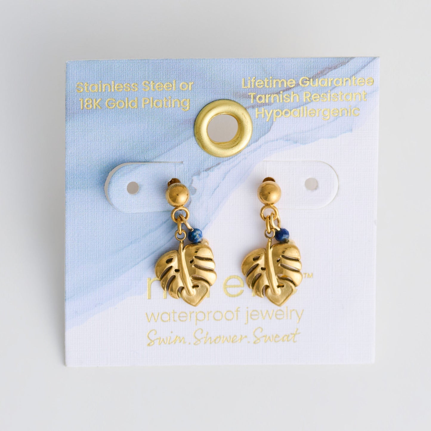 Narelle Waterproof Genuine Lapis Lazuli Palm Leaf Earrings