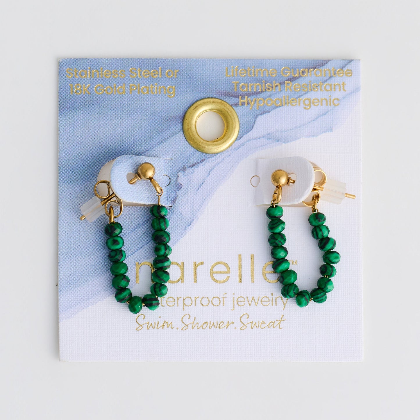 Narelle Waterproof Genuine Malachite Beaded Dangle Earrings