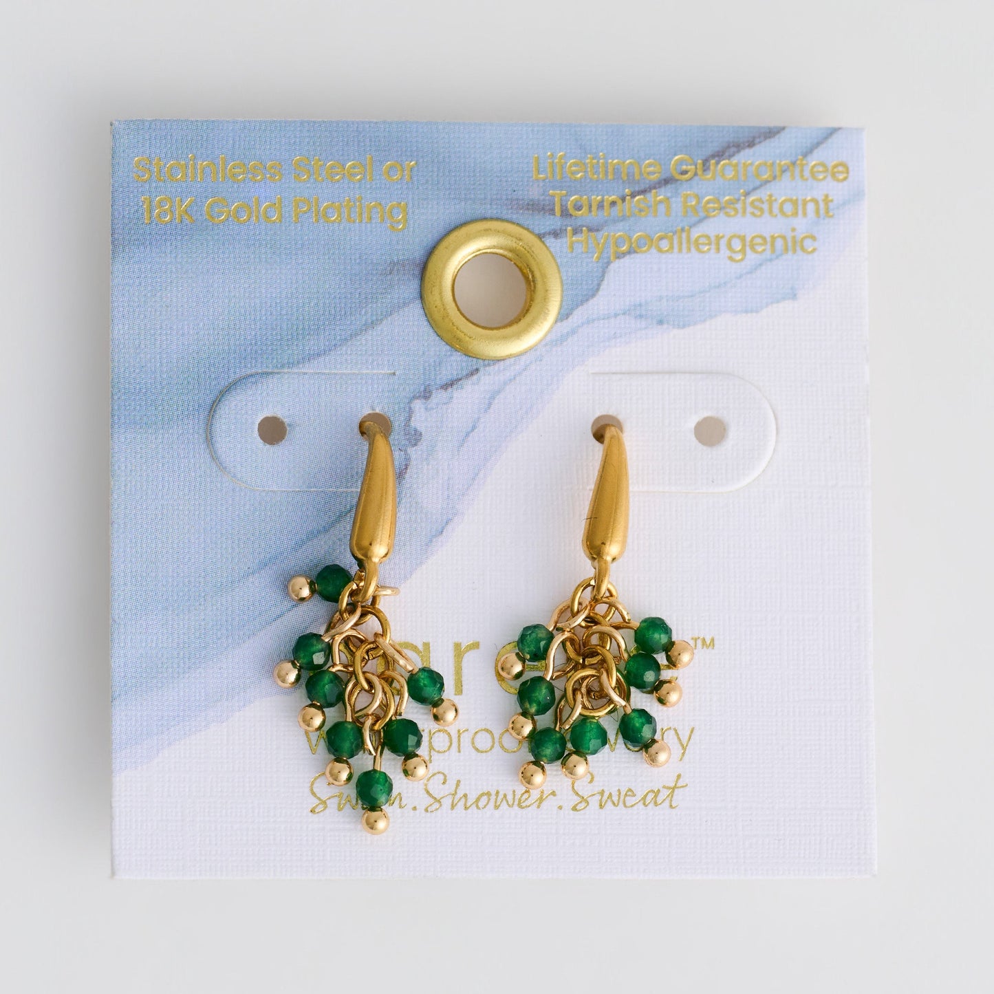 Narelle Waterproof Genuine Green Aventurine Stone Fringe Earrings