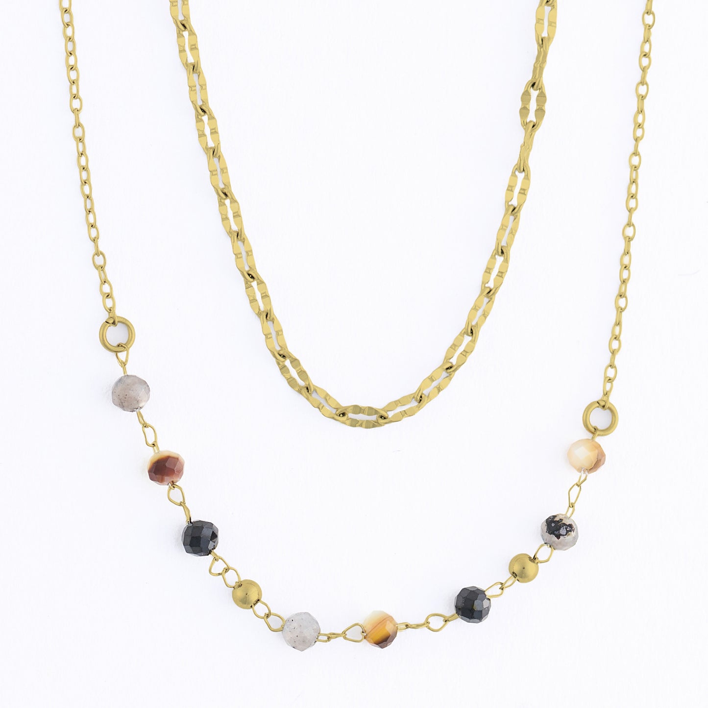 Narelle Waterproof Genuine Apatite & Tiger's Eye Double Row Beaded Dainty Necklace