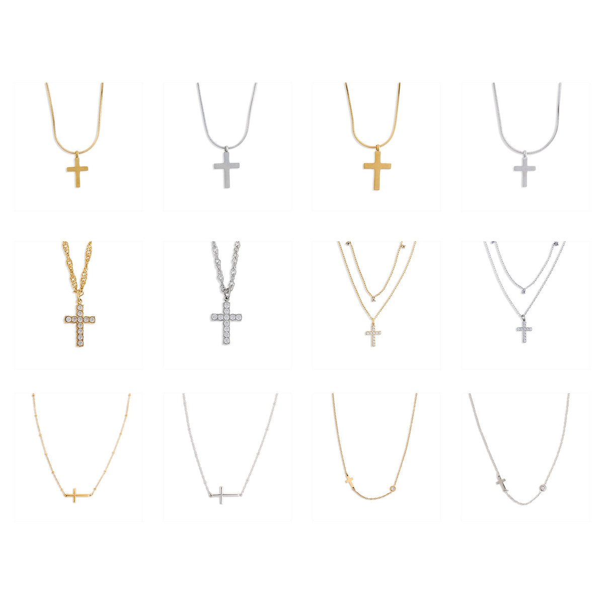 24 Piece Narelle Waterproof Dainty Cross Necklace Assortment