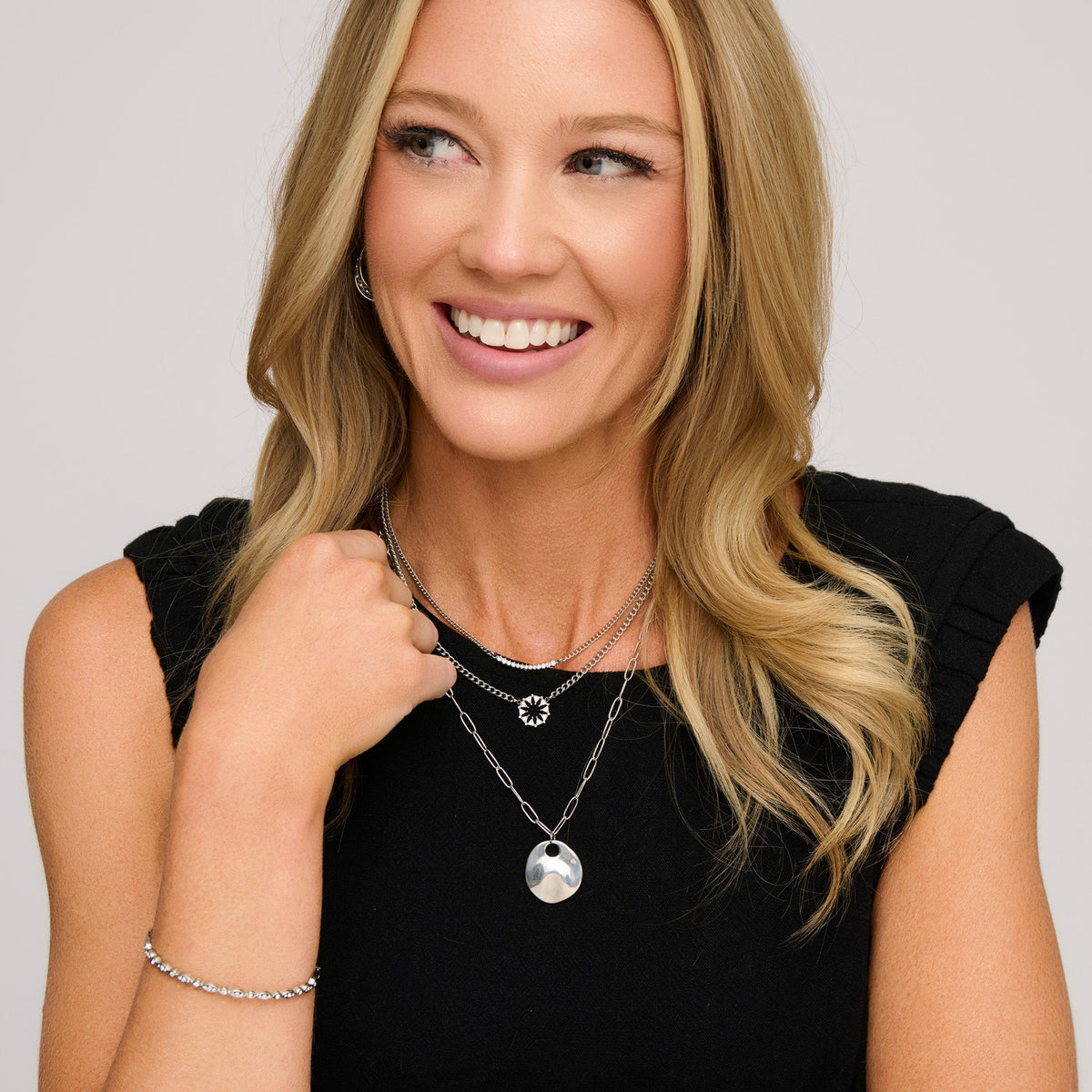 Narelle Waterproof Layered Double Row Genuine Cubic Zirconia Chunky Pendant Necklace