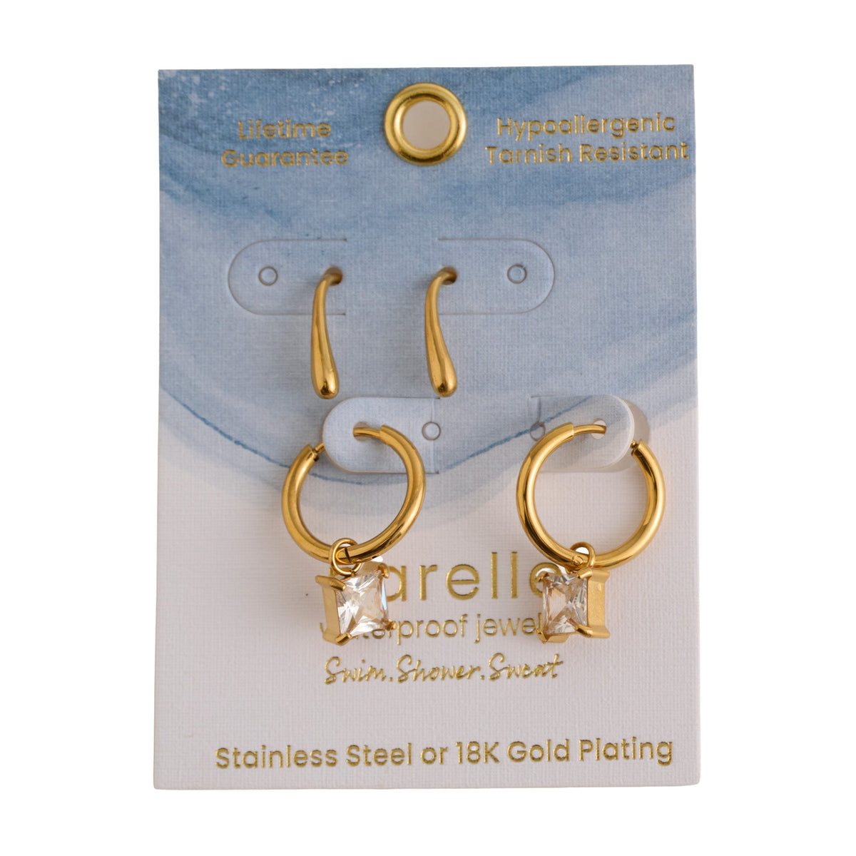 Narelle Waterproof Genuine Cubic Zirconia Hoop and Teardrop Drop Earring Set