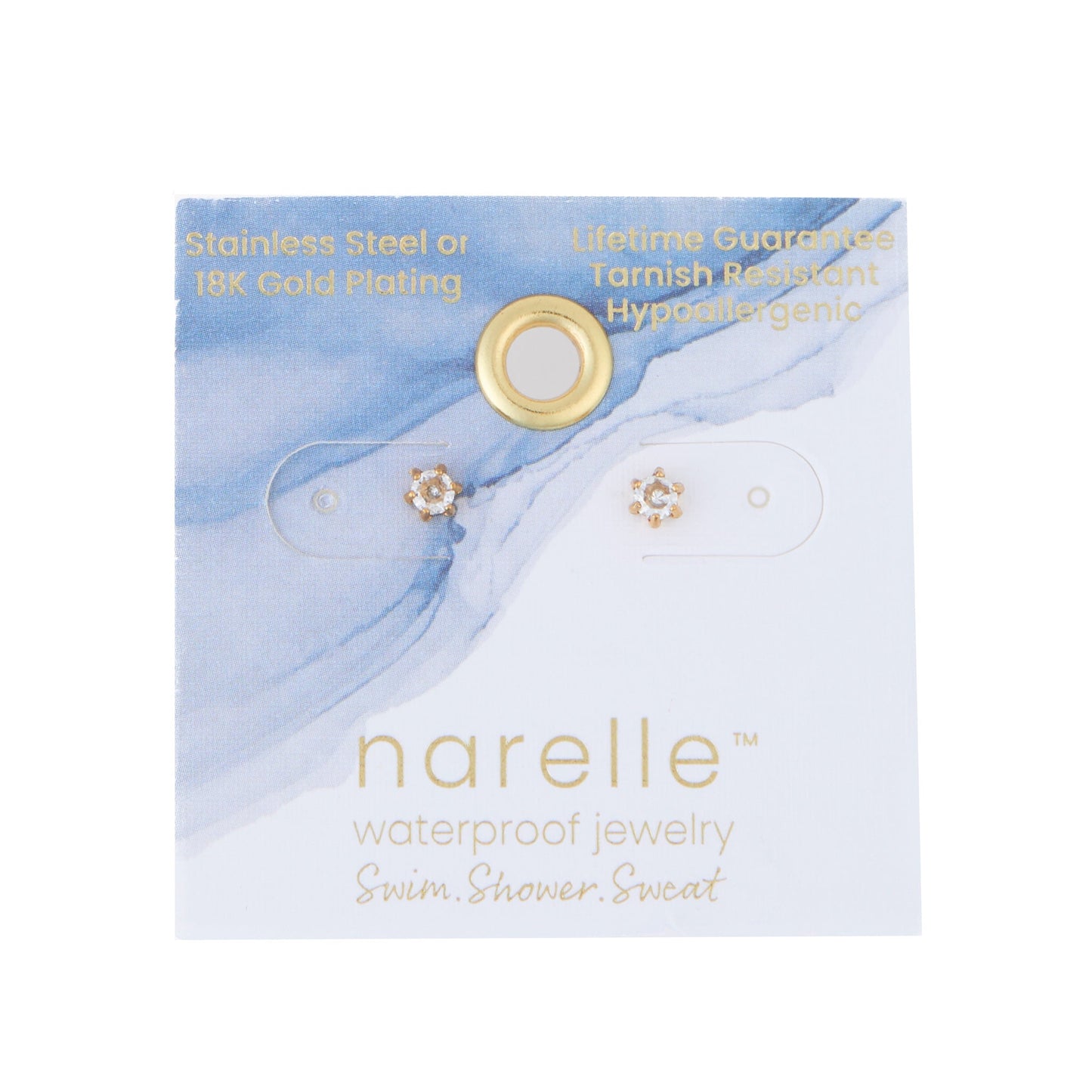 Narelle Waterproof 3mm Round Cubic Zirconia Stud Earrings