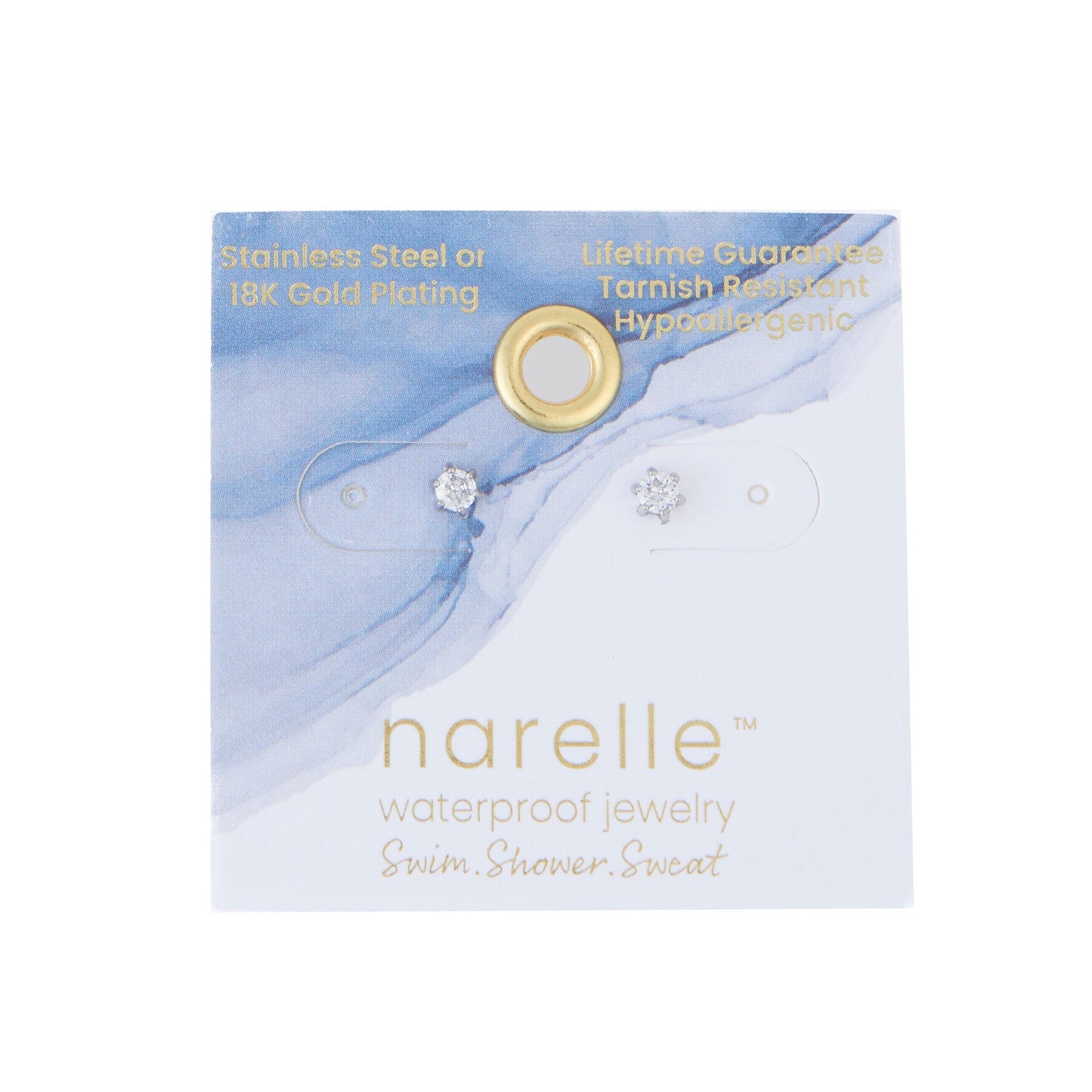 Narelle Waterproof 3mm Round Cubic Zirconia Stud Earrings