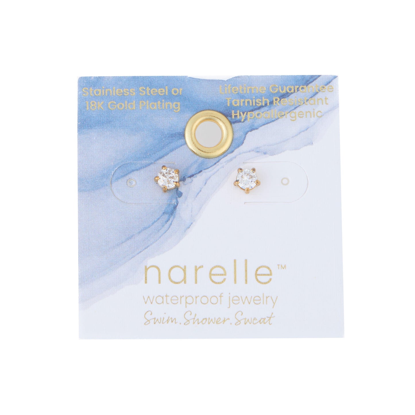 Narelle Waterproof 4mm Round Cubic Zirconia Stud Earrings