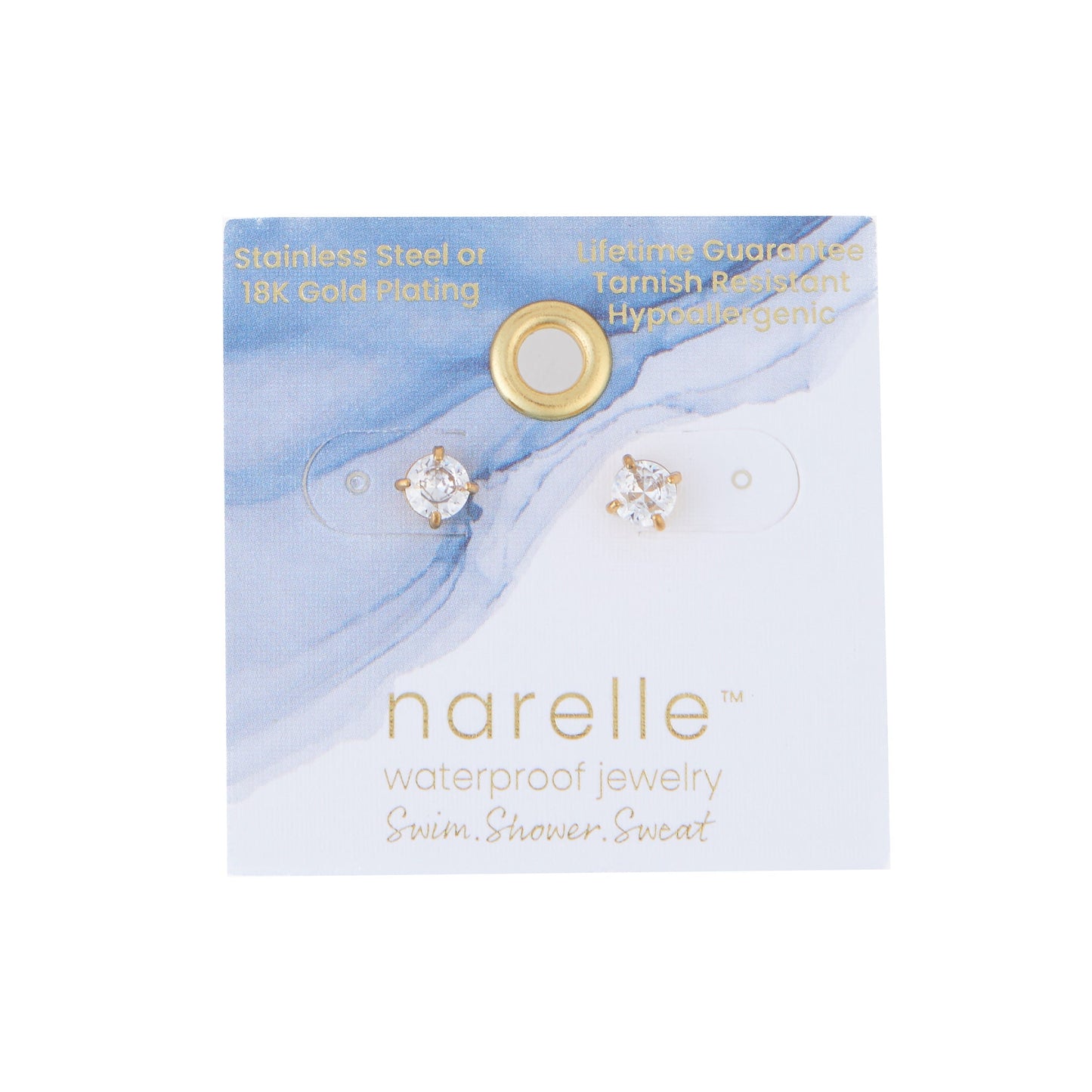 Narelle Waterproof 5mm Round Cubic Zirconia Stud Earrings