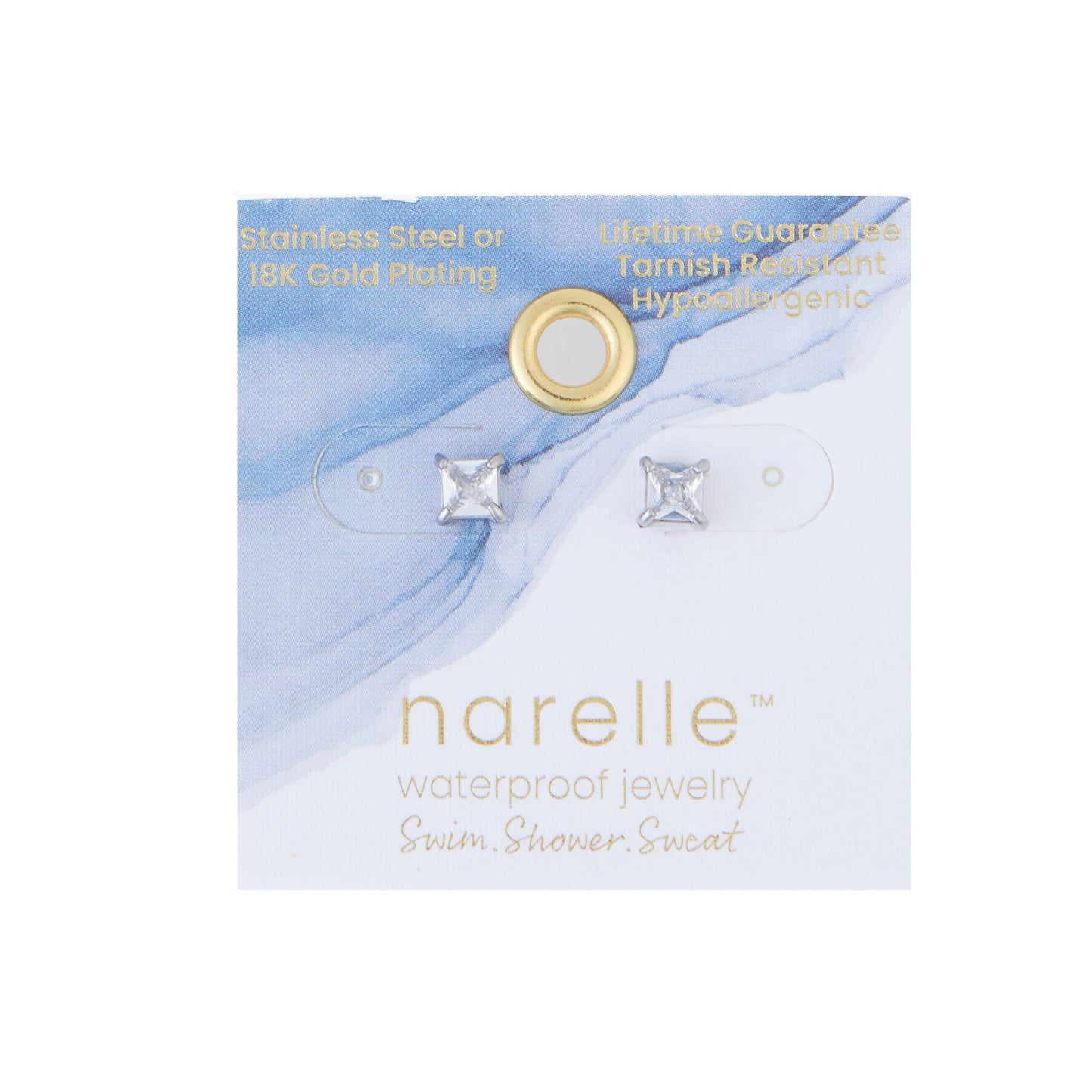 Narelle Waterproof 5mm Square Cubic Zirconia Stud Earrings