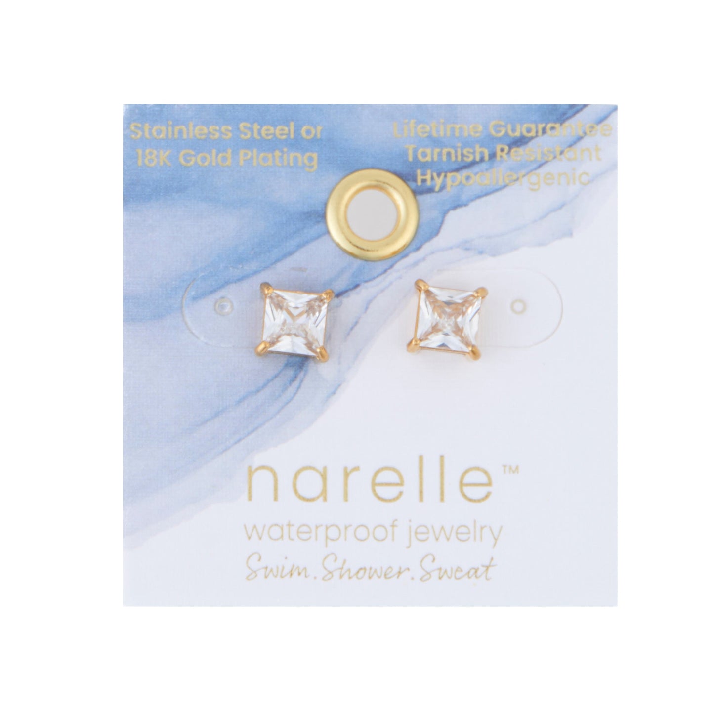 Narelle Waterproof 6mm Square Cubic Zirconia Stud Earrings