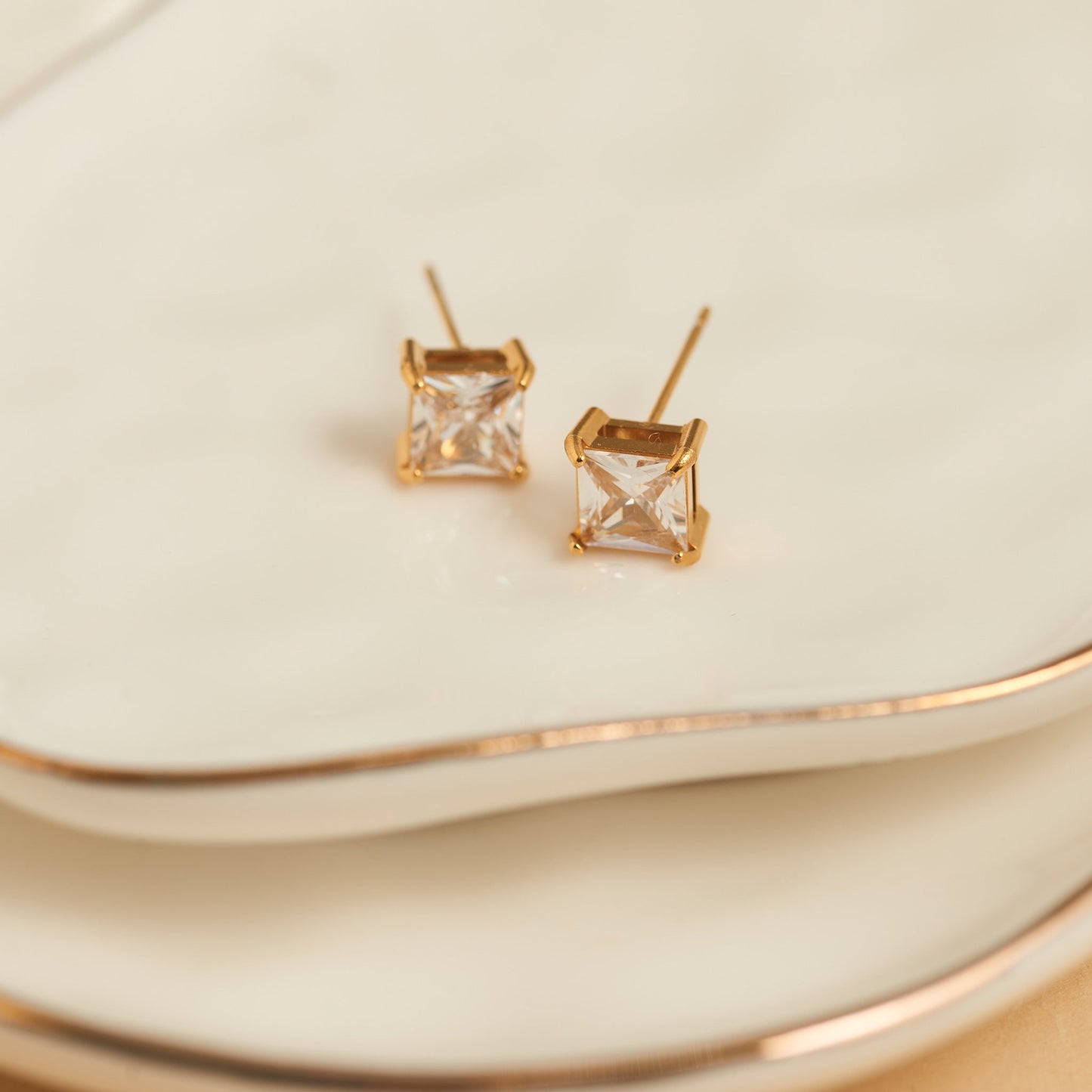 Narelle Waterproof 6mm Square Cubic Zirconia Stud Earrings