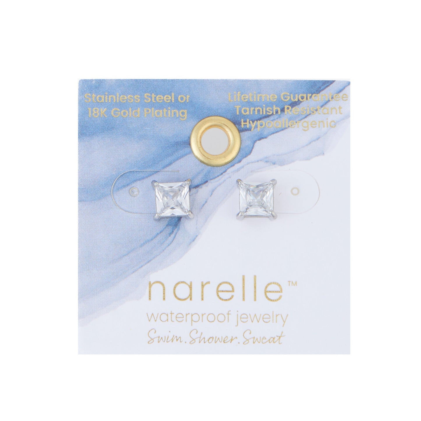 Narelle Waterproof 6mm Square Cubic Zirconia Stud Earrings