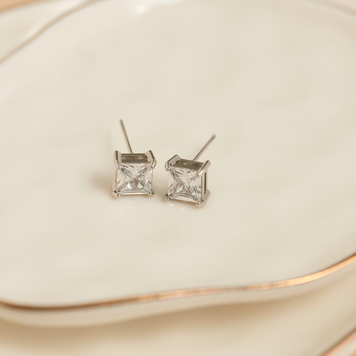 Narelle Waterproof 6mm Square Cubic Zirconia Stud Earrings