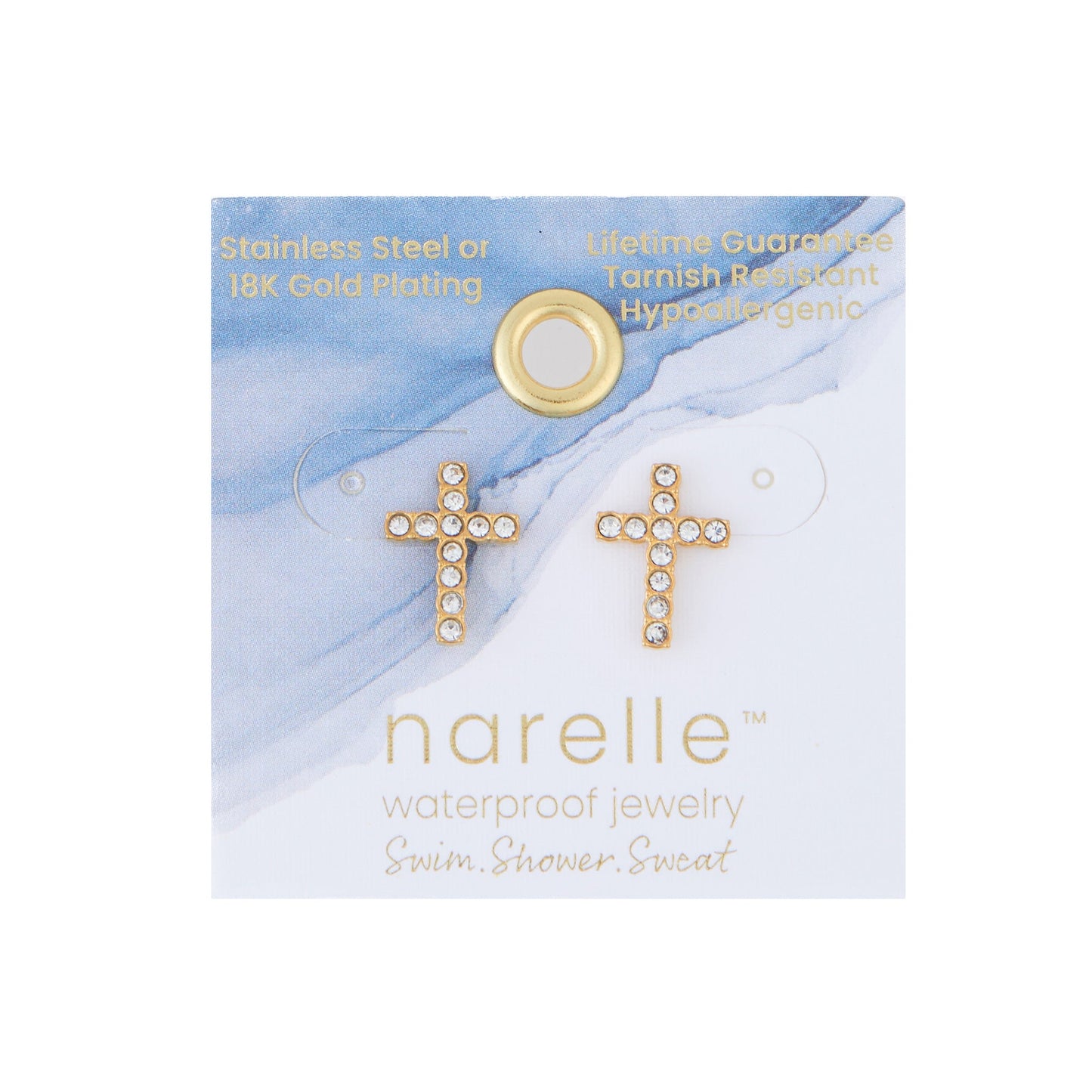 Narelle Waterproof Pave Cross Stud Earrings