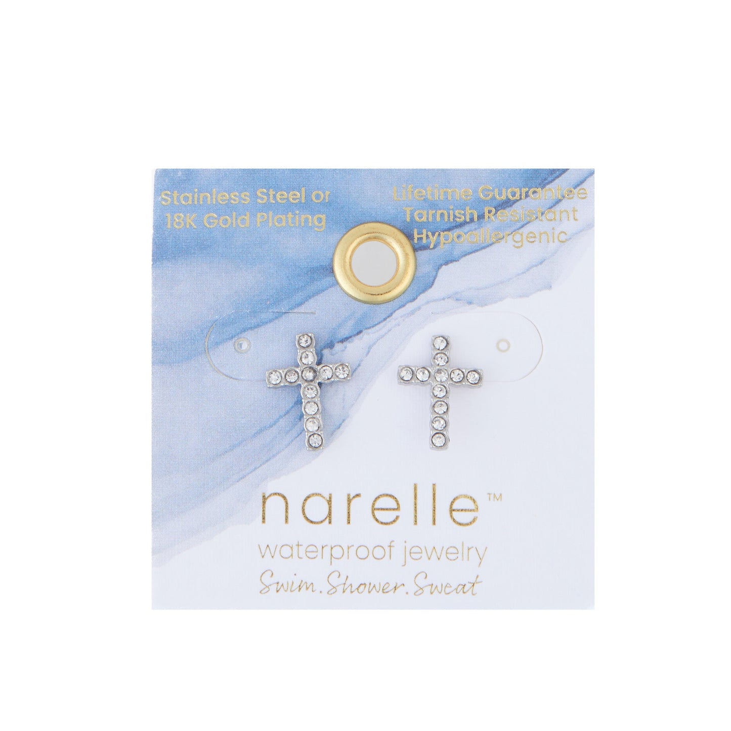 Narelle Waterproof Pave Cross Stud Earrings