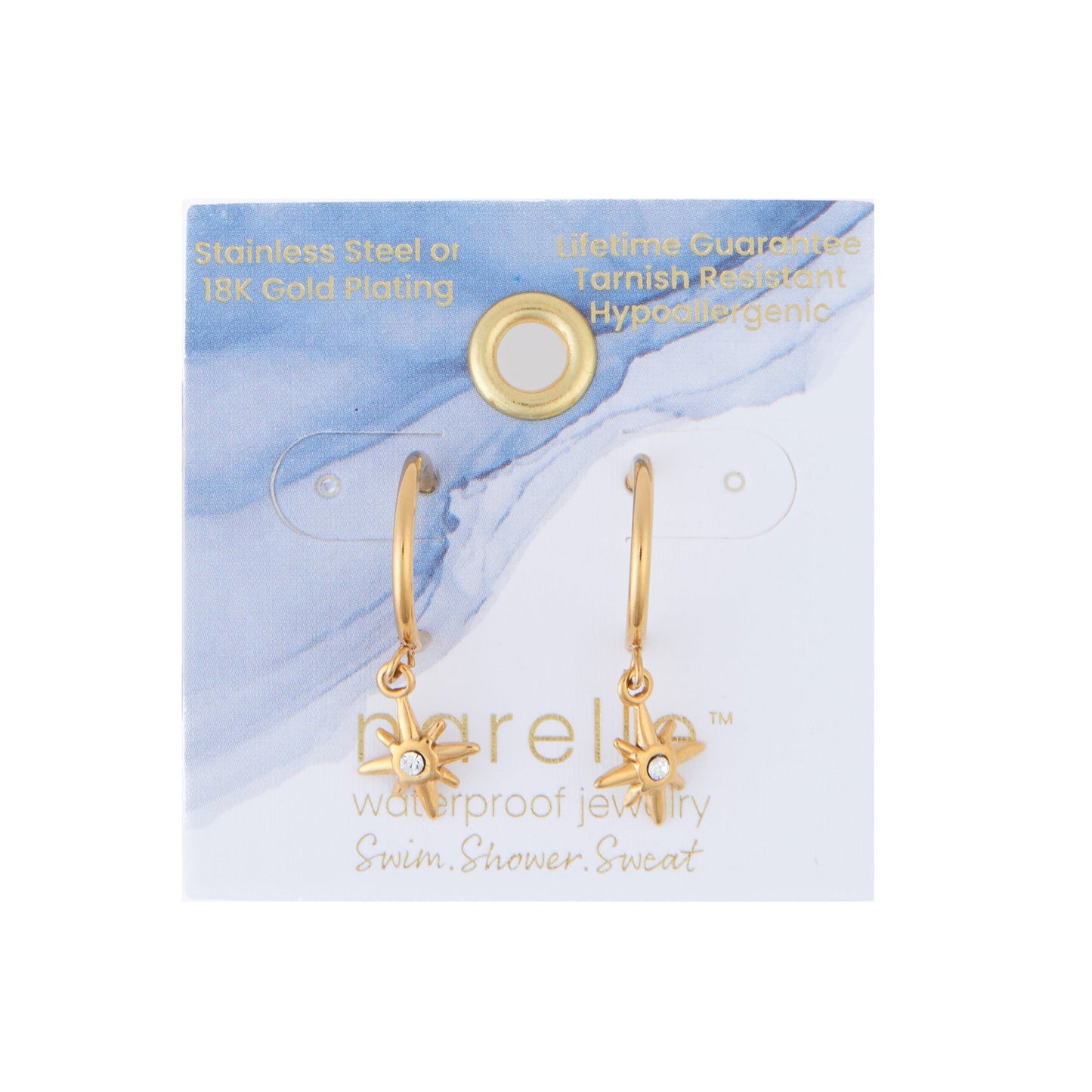 Narelle Waterproof Starburst Charm C Hoop Earrings