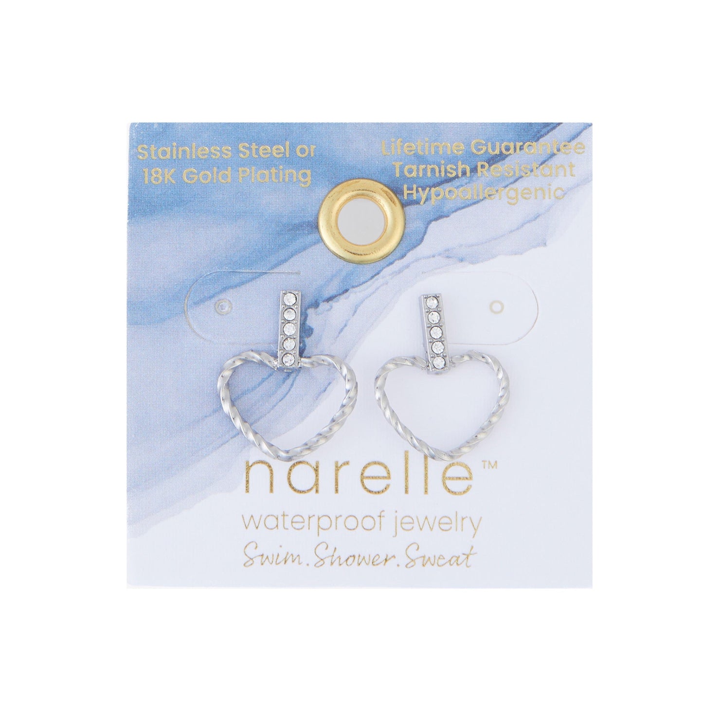 Narelle Waterproof Heart Outline Bar Stud Earrings