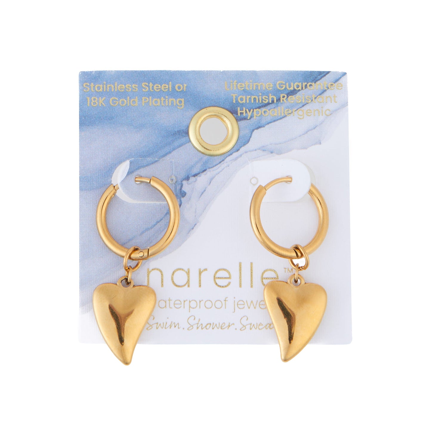 Narelle Waterproof Heart Charm Hoop Earrings