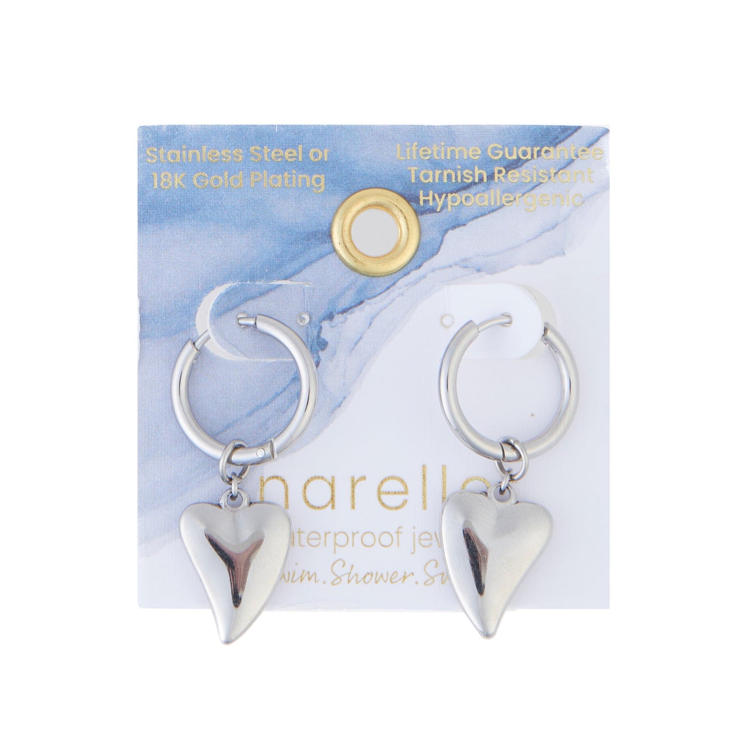 Narelle Waterproof Heart Charm Hoop Earrings