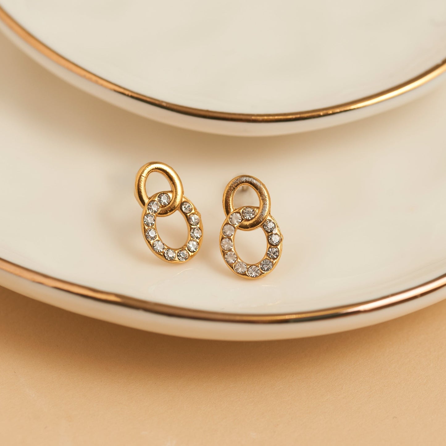Narelle Waterproof Double Circle Link Stud Earrings