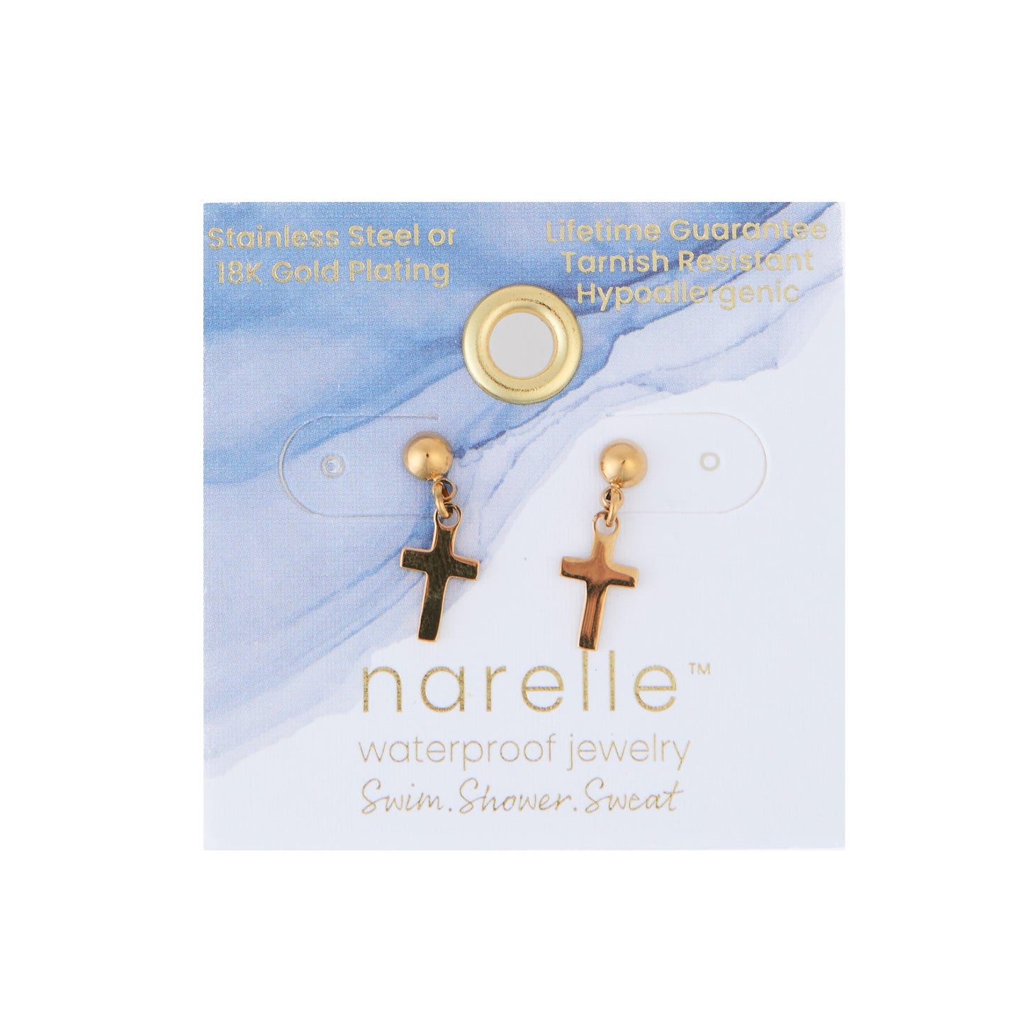 Narelle Waterproof Dangle Cross Stud Earrings