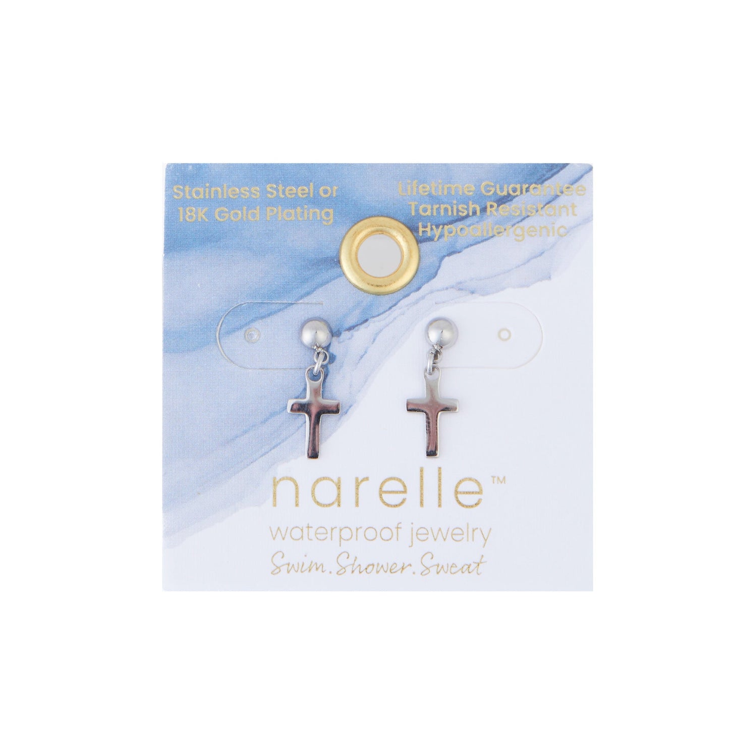 Narelle Waterproof Dangle Cross Stud Earrings