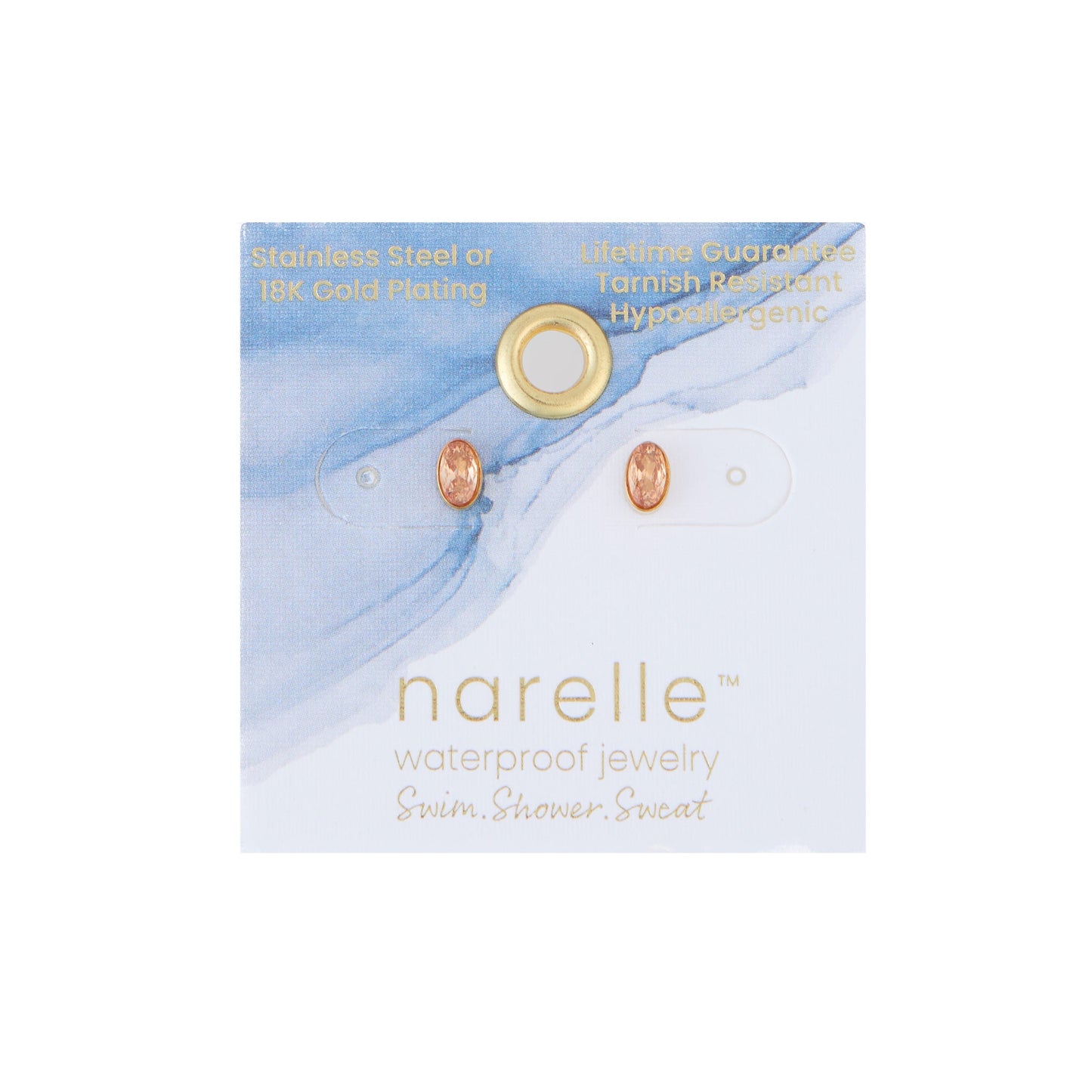 Narelle Waterproof Oval Gem Stud Earrings