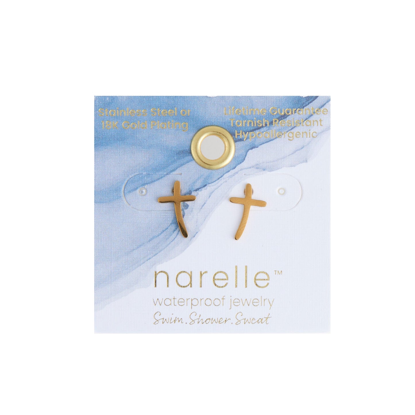 Narelle Waterproof Curved Cross Stud Earrings