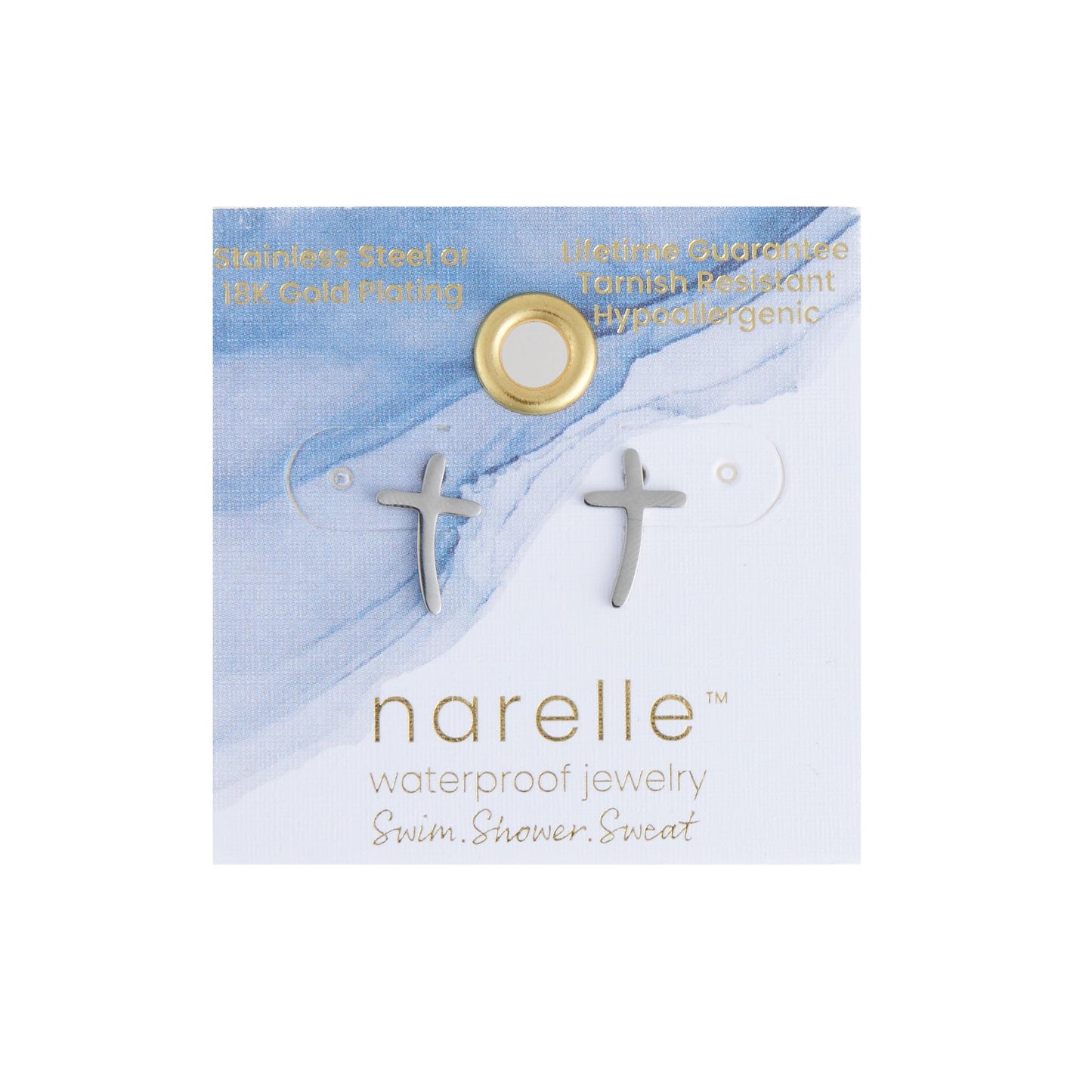 Narelle Waterproof Curved Cross Stud Earrings