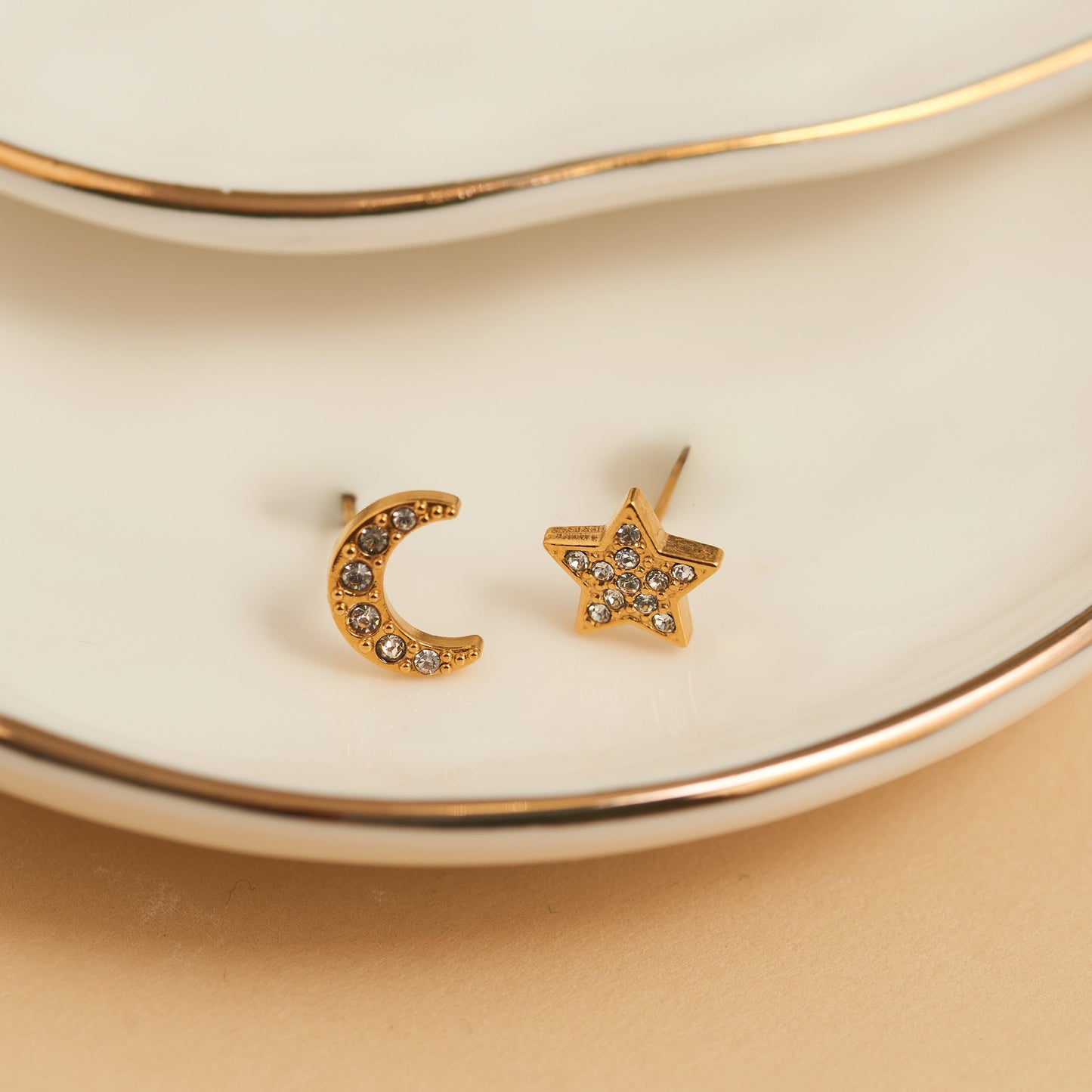 Narelle Waterproof Pave Star and Moon Stud Earrings
